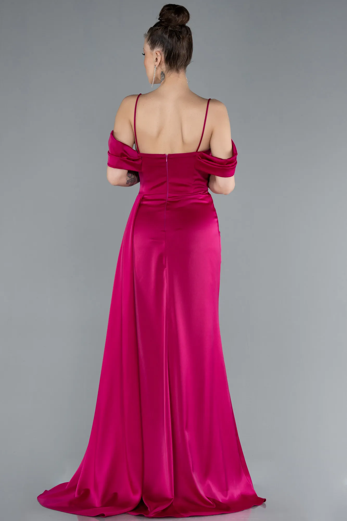 Fuchsia-Long Satin Prom Gown ABU4659