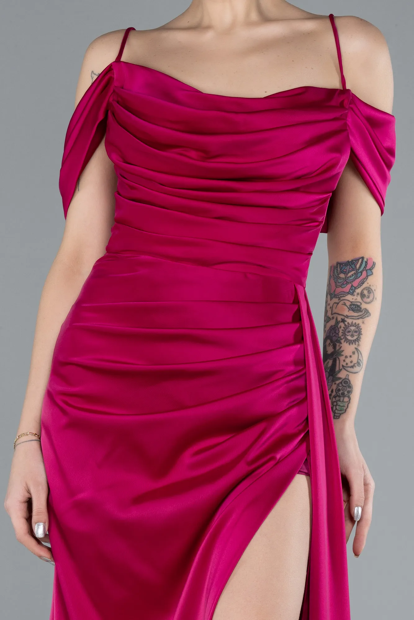 Fuchsia-Long Satin Prom Gown ABU4659