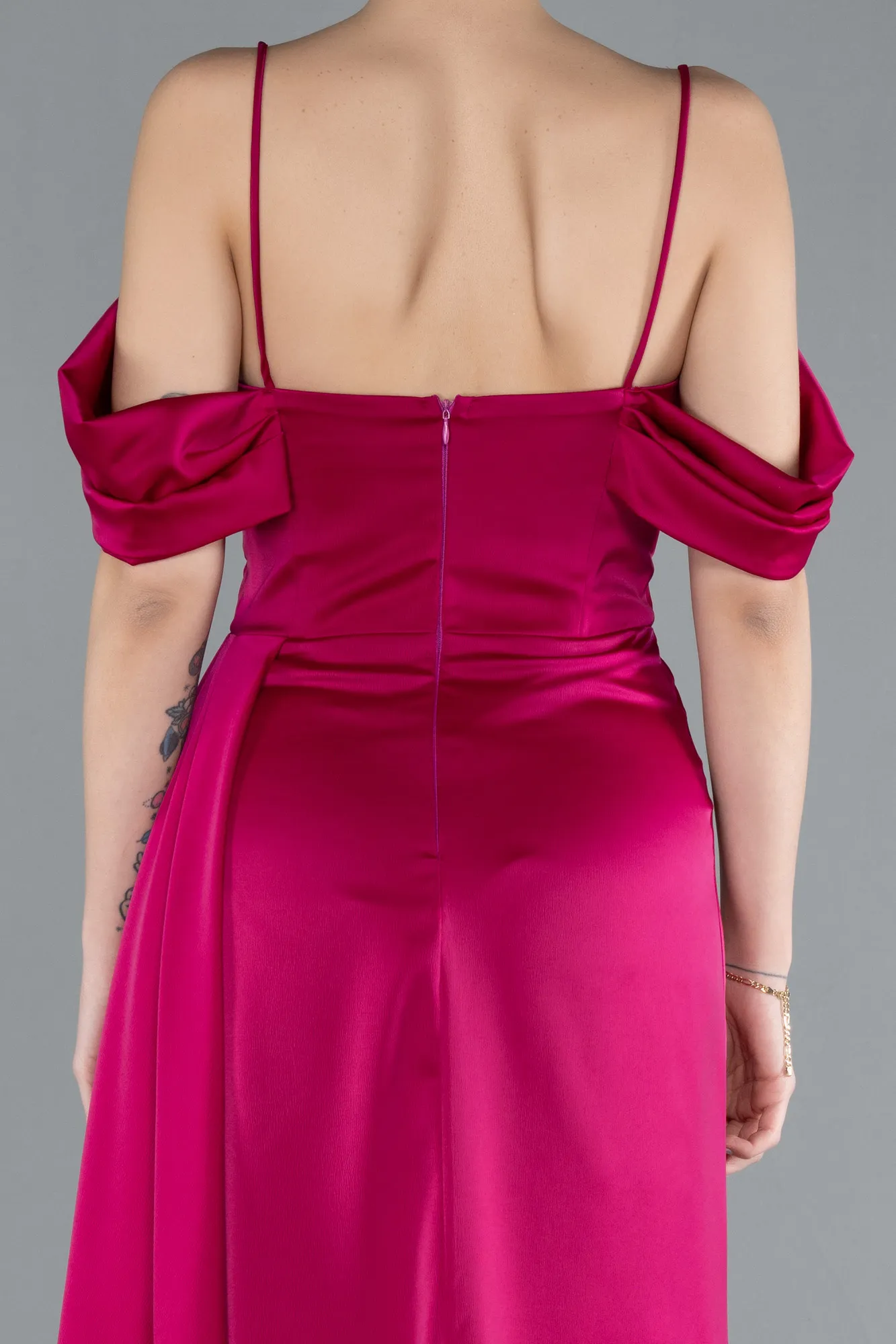 Fuchsia-Long Satin Prom Gown ABU4659