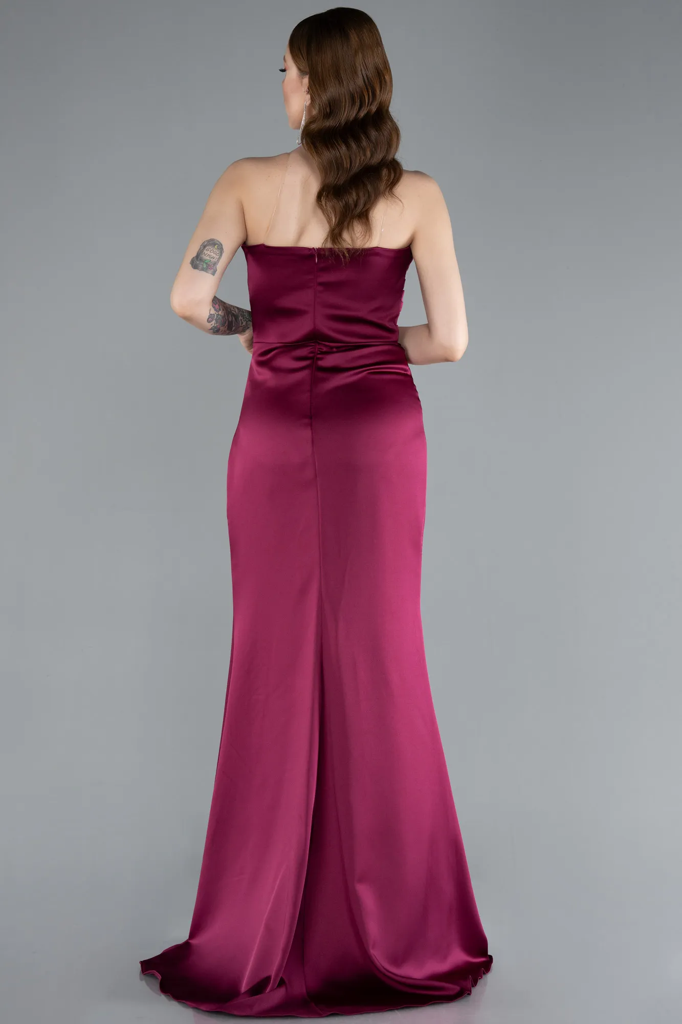 Fuchsia-Long Satin Prom Gown ABU4663