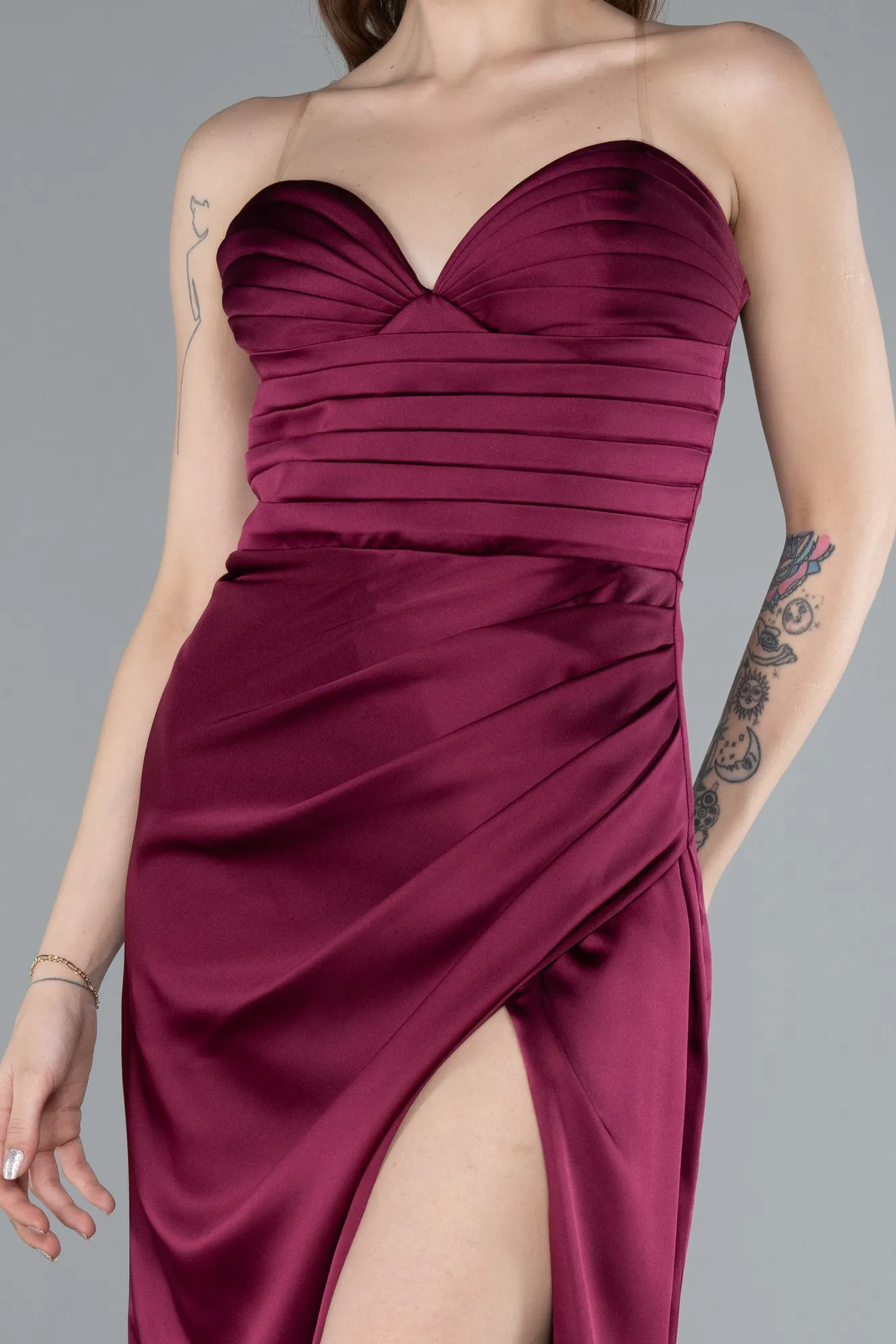 Fuchsia-Long Satin Prom Gown ABU4663