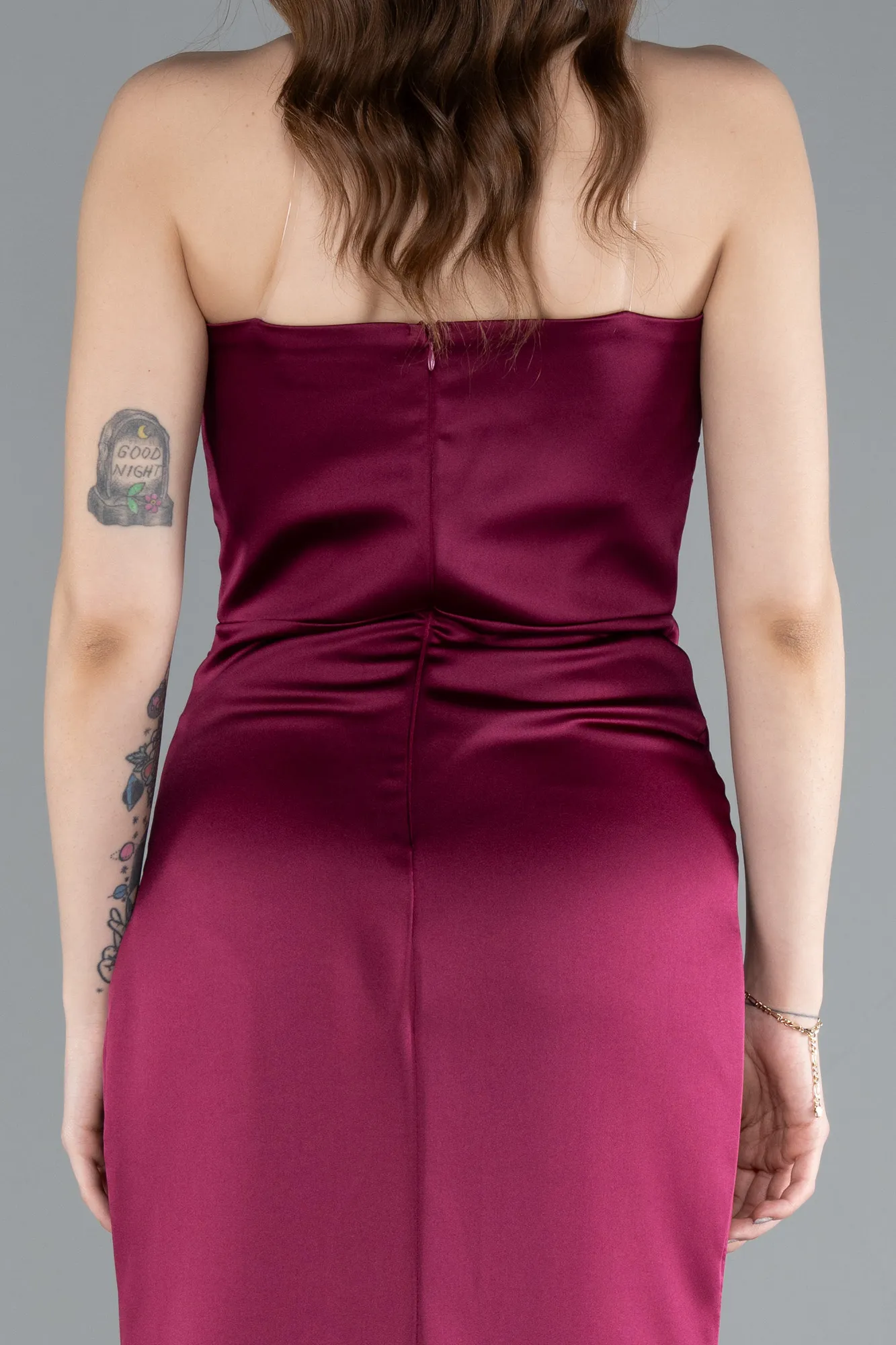 Fuchsia-Long Satin Prom Gown ABU4663