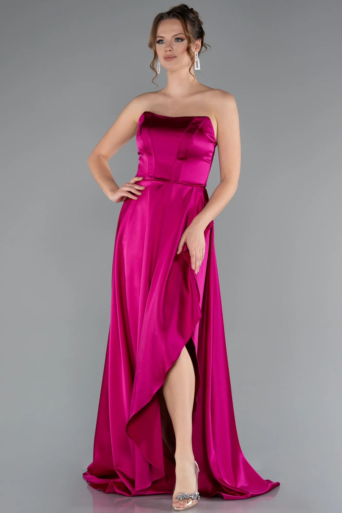 Fuchsia-Long Satin Prom Gown ABU5023