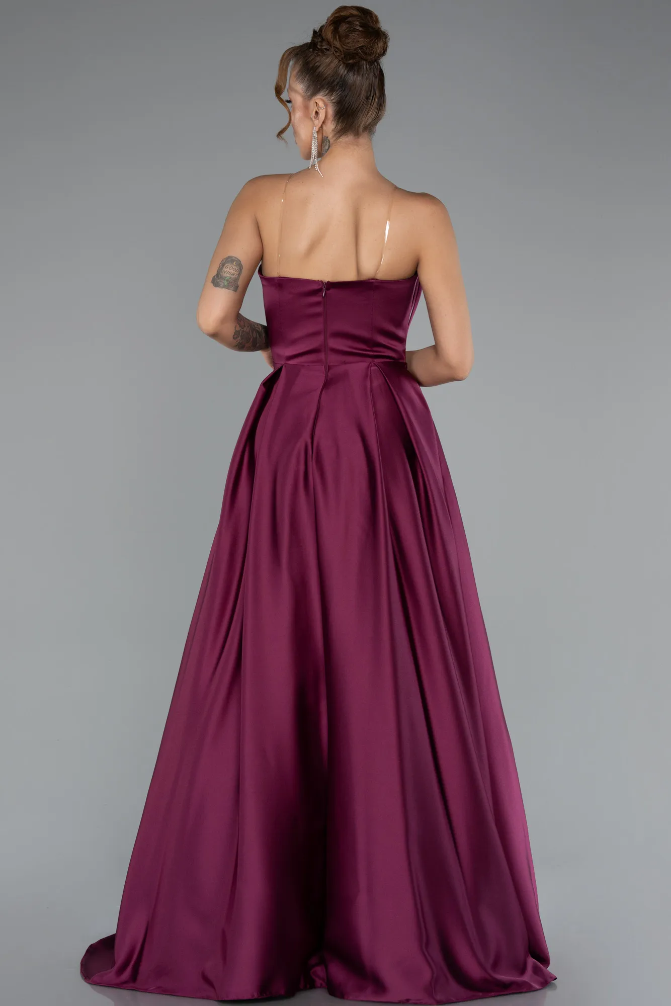 Fuchsia-Long Satin Prom Gown ABU5105