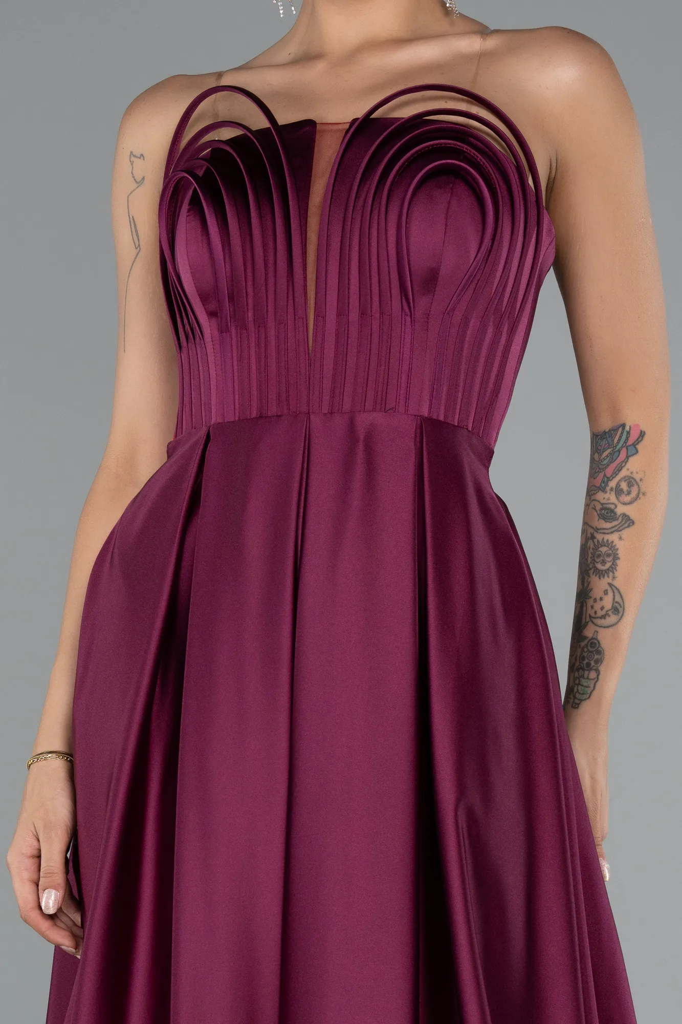 Fuchsia-Long Satin Prom Gown ABU5105