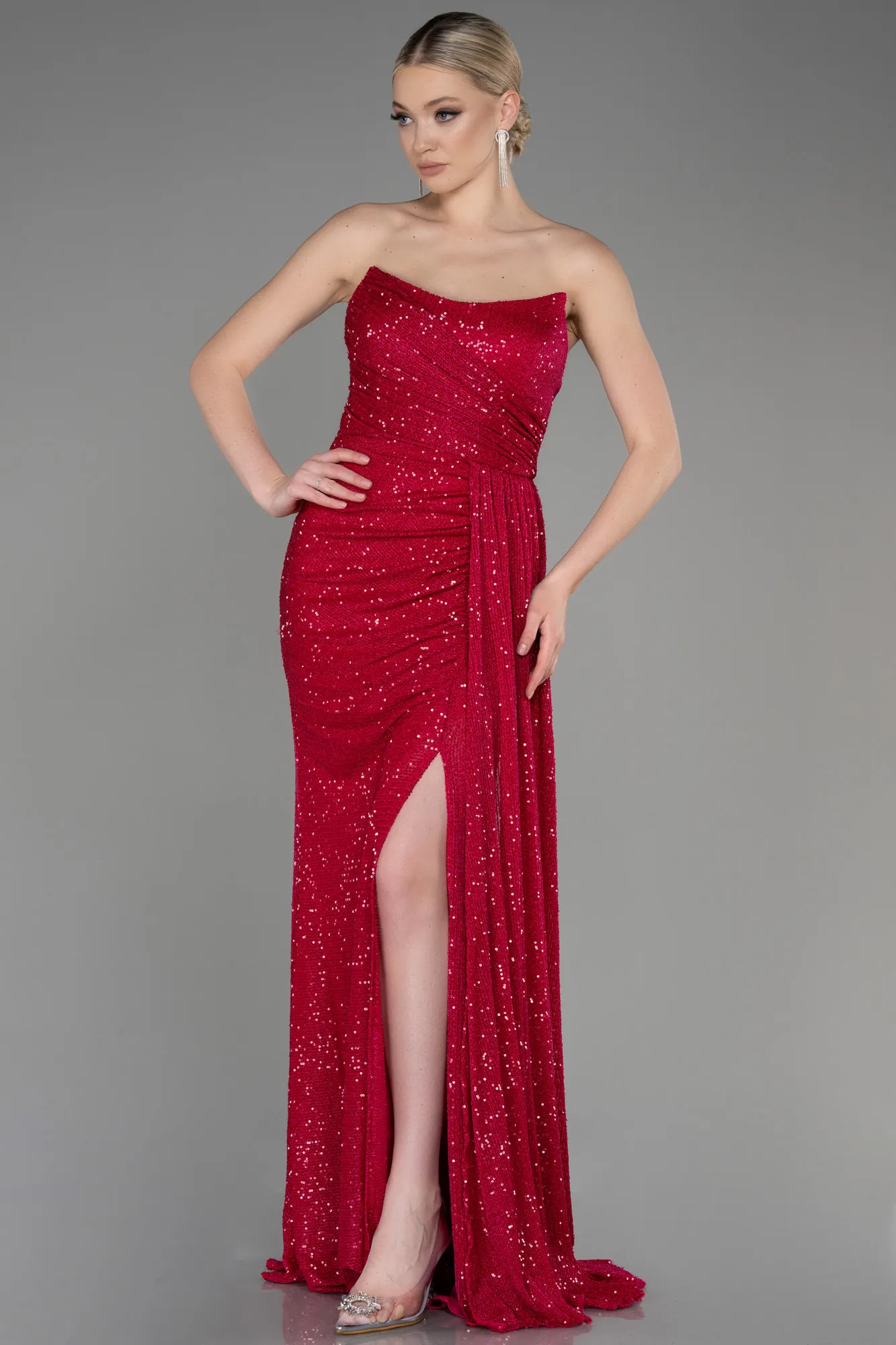 Fuchsia-Long Scaly Evening Dress ABU3134