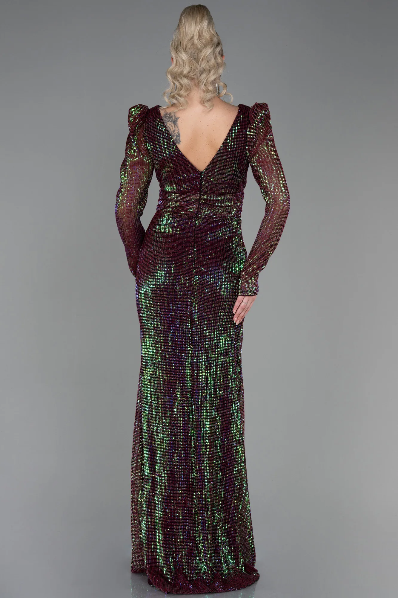 Fuchsia-Long Scaly Evening Dress ABU3273