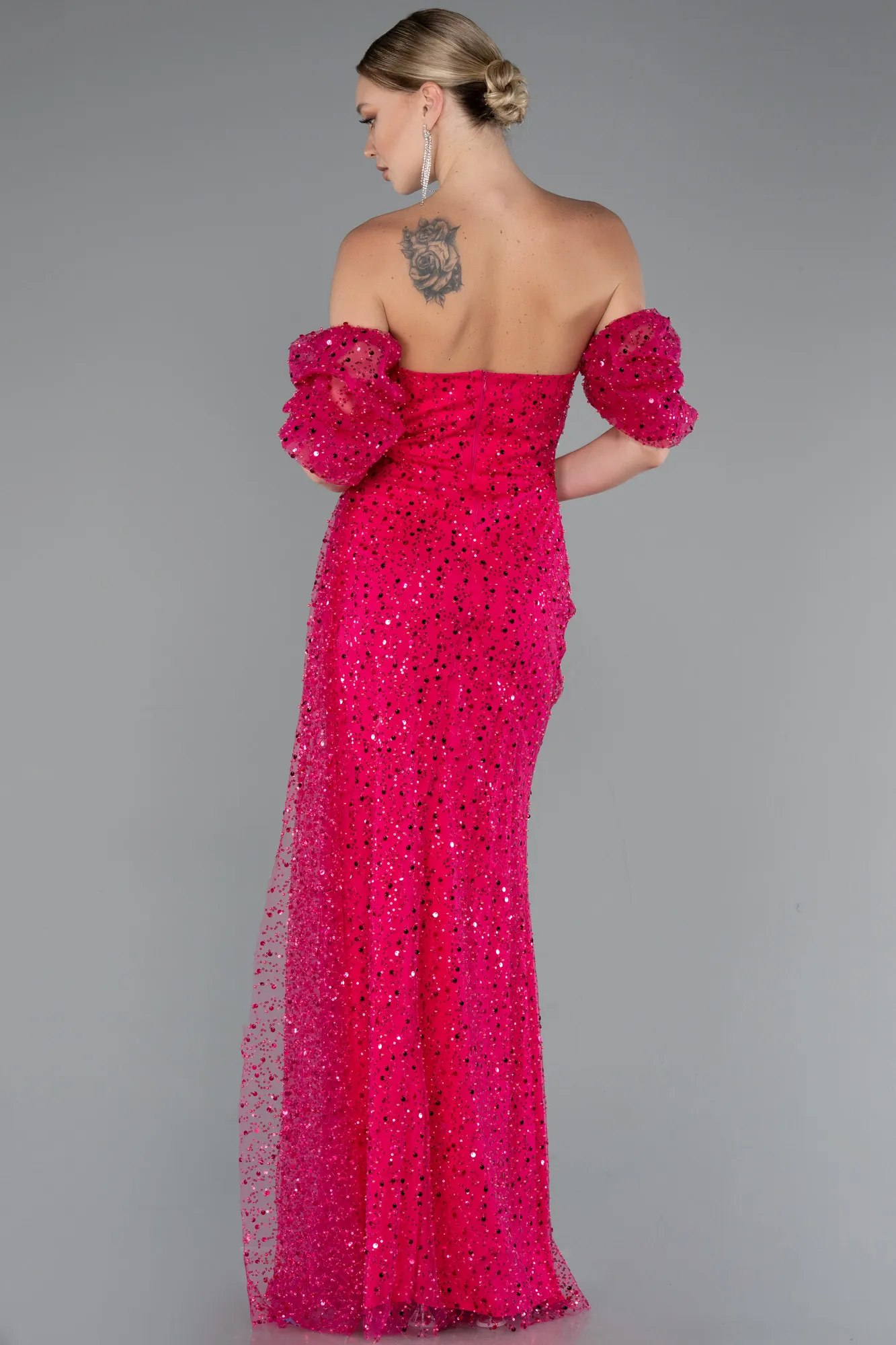 Fuchsia-Long Scaly Evening Dress ABU5075