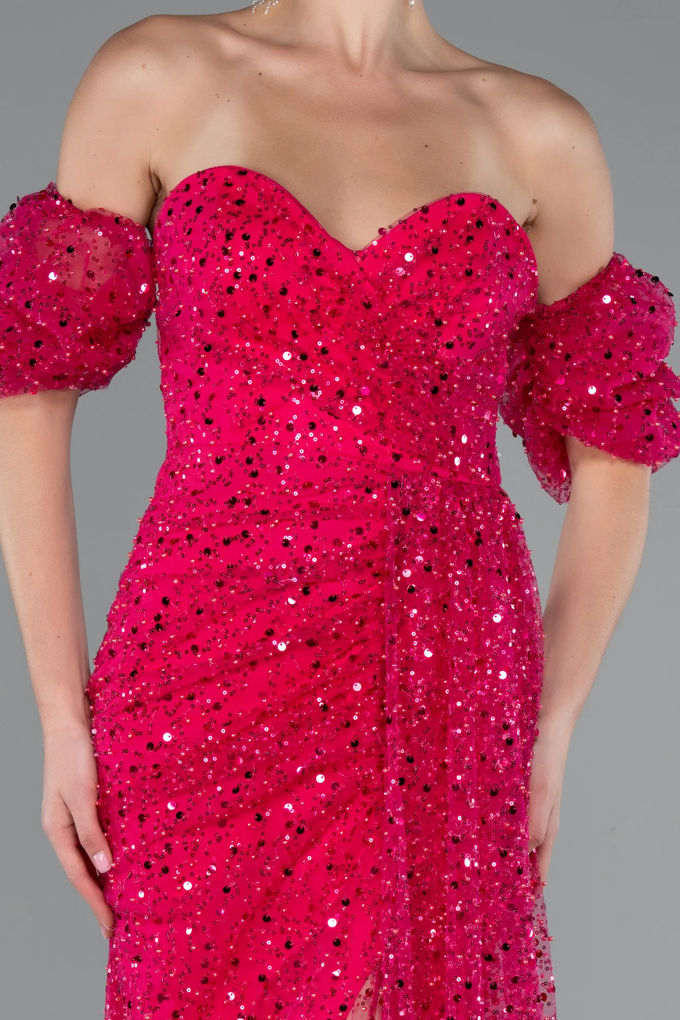 Fuchsia-Long Scaly Evening Dress ABU5075