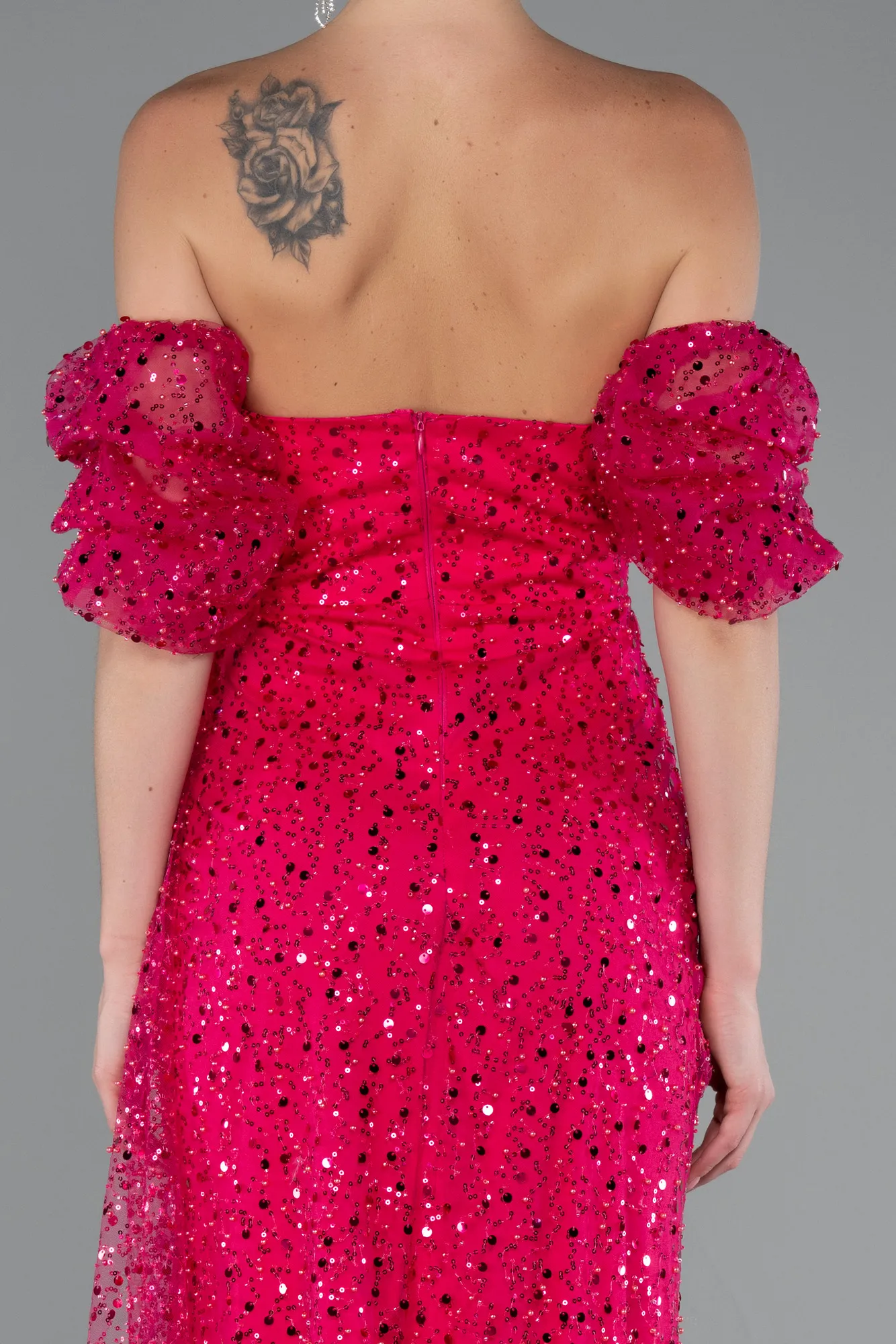 Fuchsia-Long Scaly Evening Dress ABU5075
