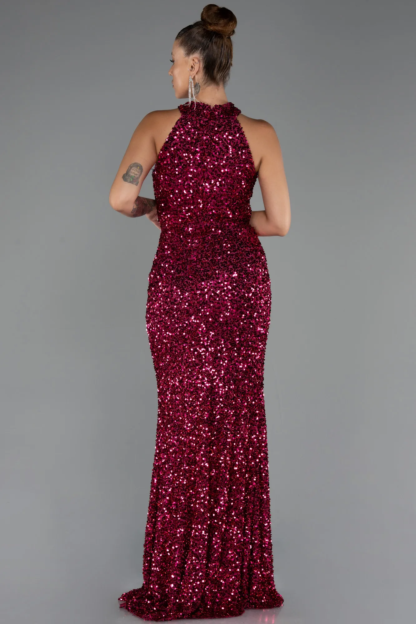 Fuchsia-Long Scaly Evening Dress ABU5135