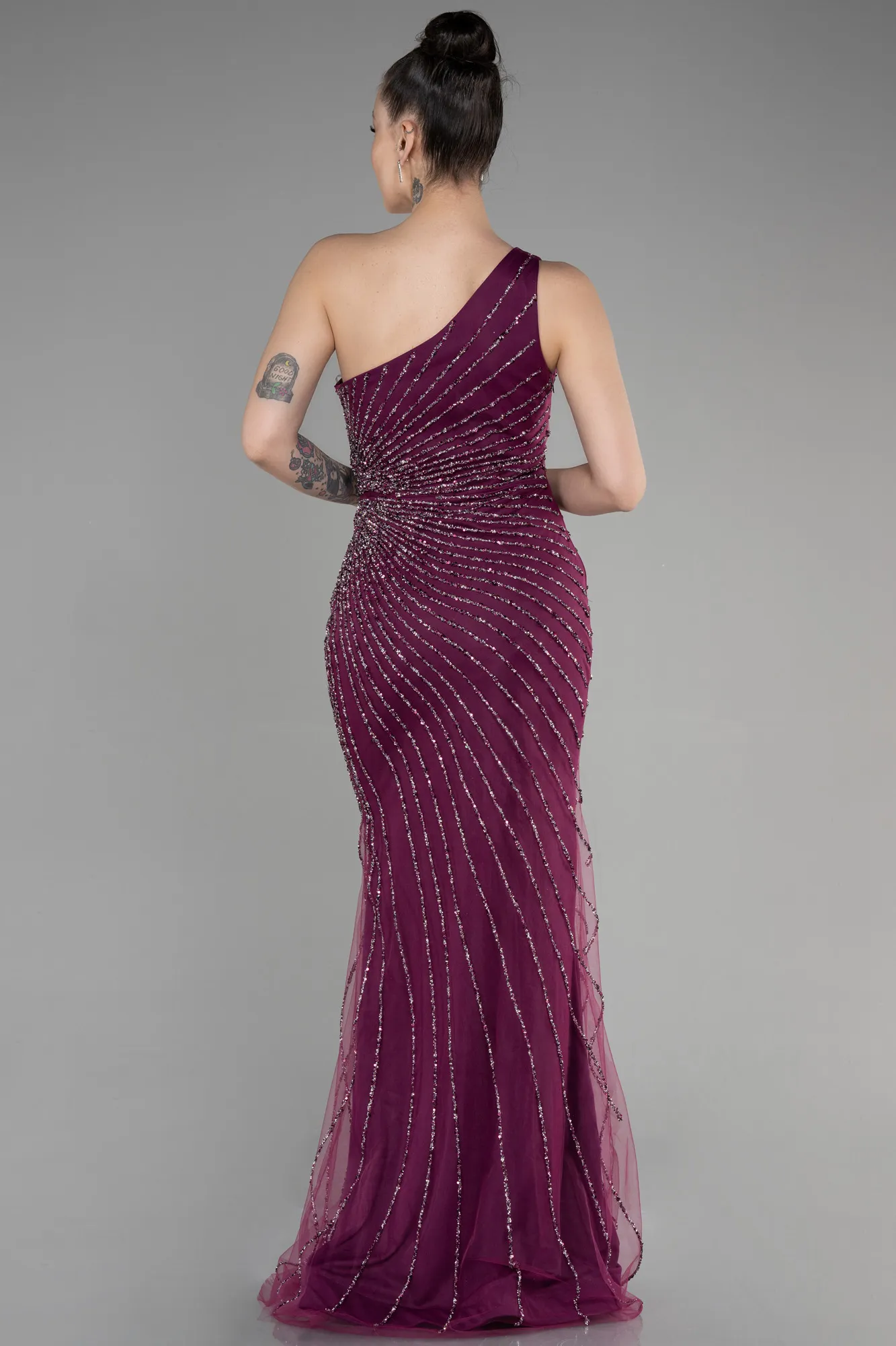 Fuchsia-Long Special Design Engagement Dress ABU3560