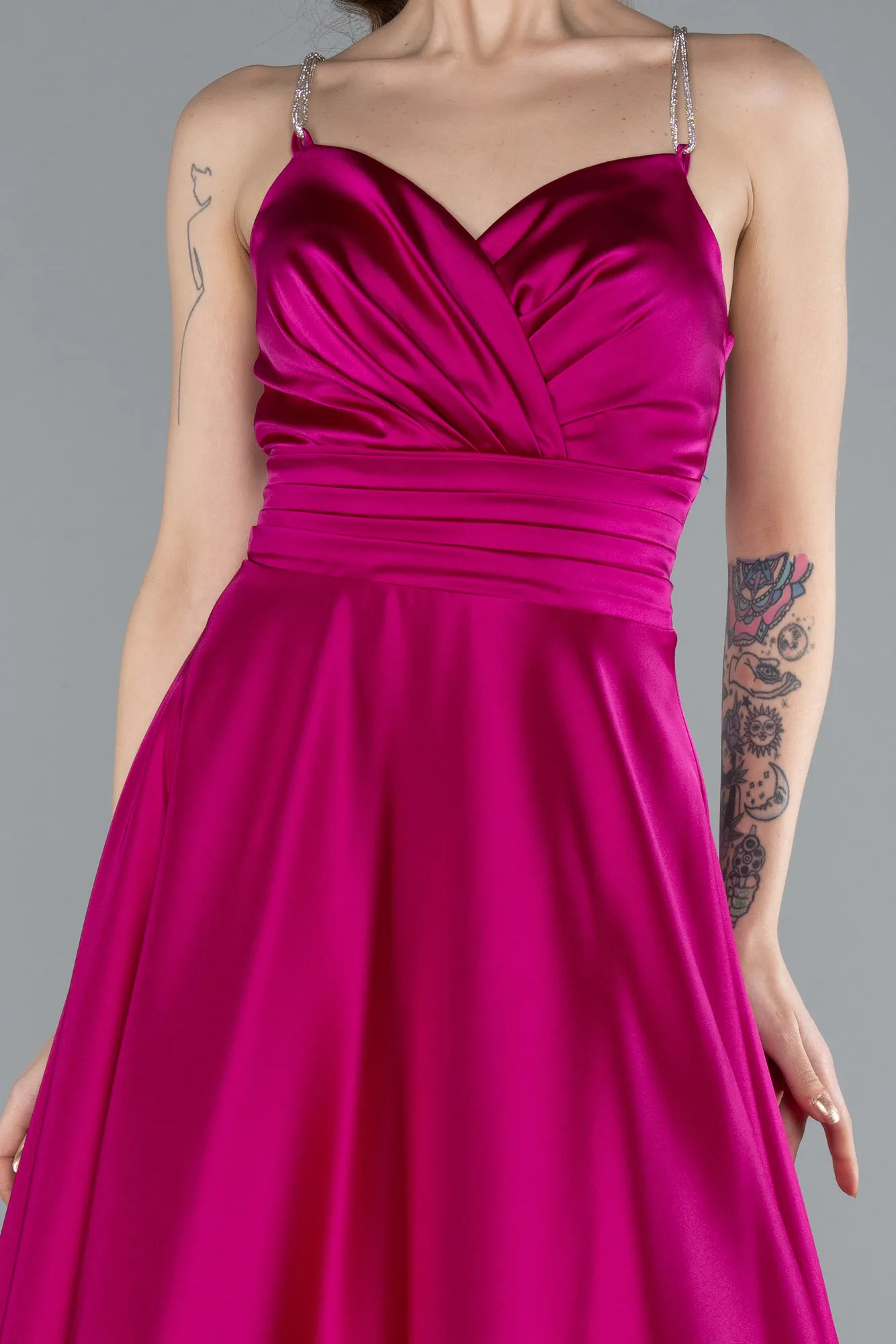 Fuchsia-Low Cut Back Long Satin Prom Dress ABU4702