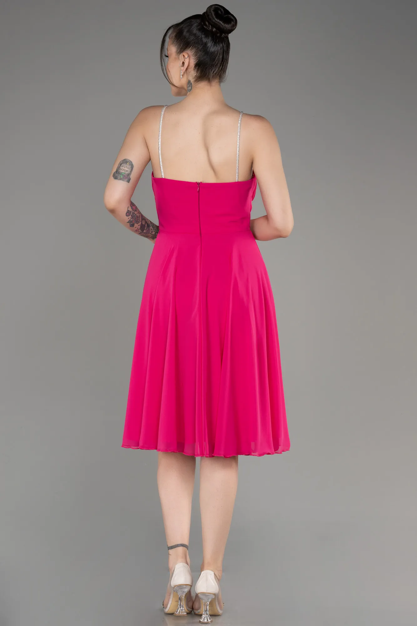 Fuchsia-Midi Chiffon Evening Dress ABK1986