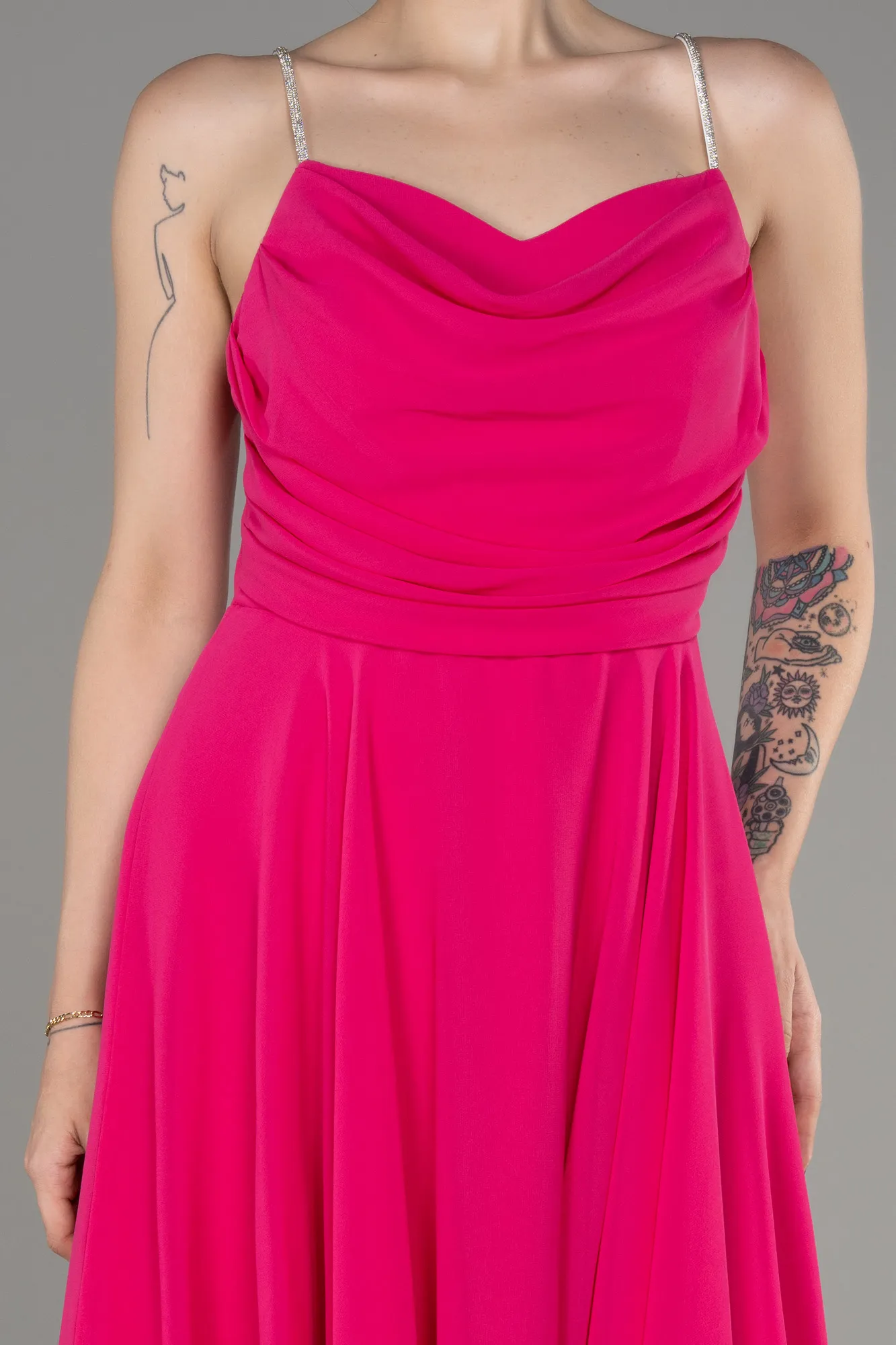 Fuchsia-Midi Chiffon Evening Dress ABK1986