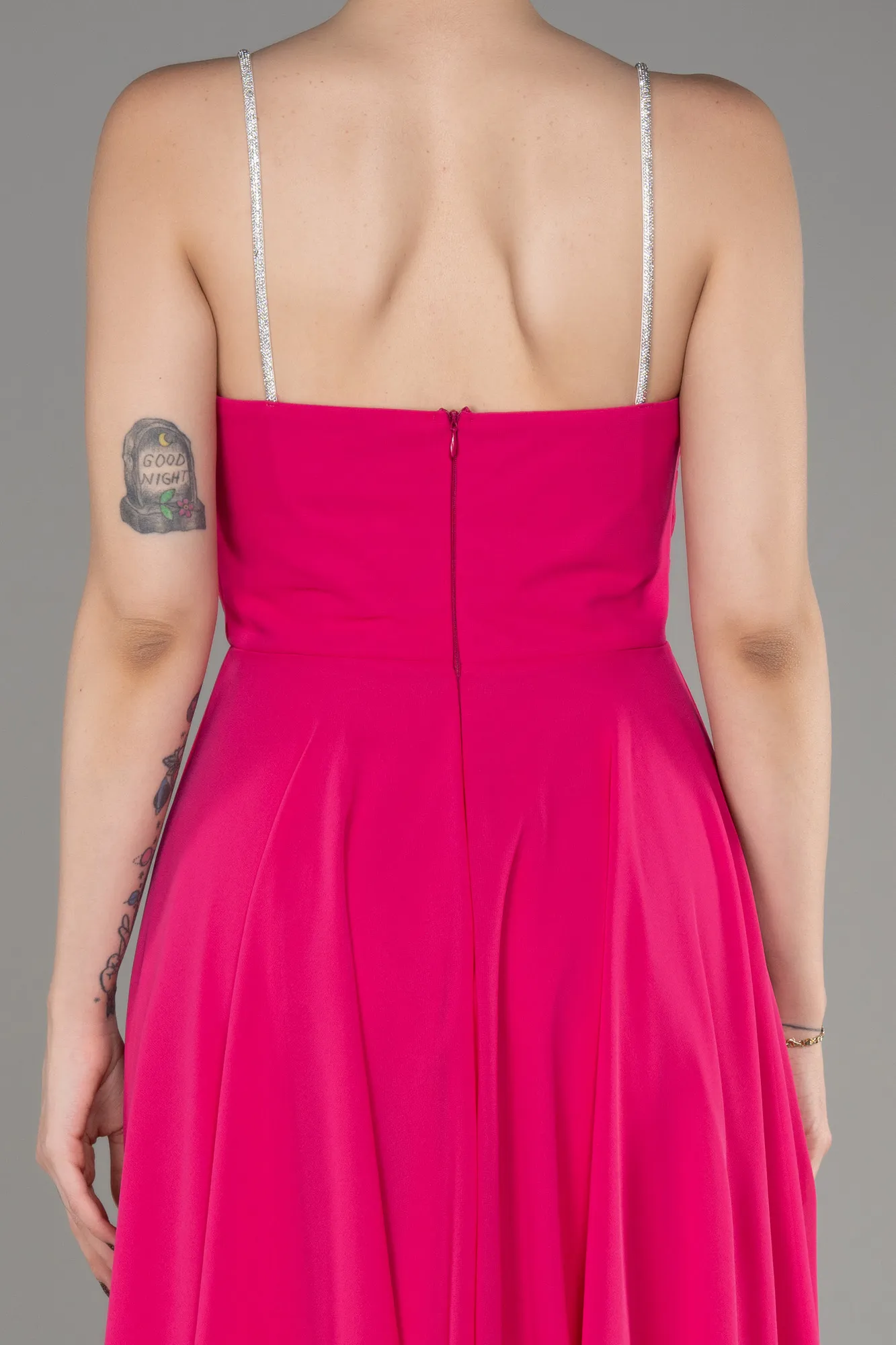 Fuchsia-Midi Chiffon Evening Dress ABK1986