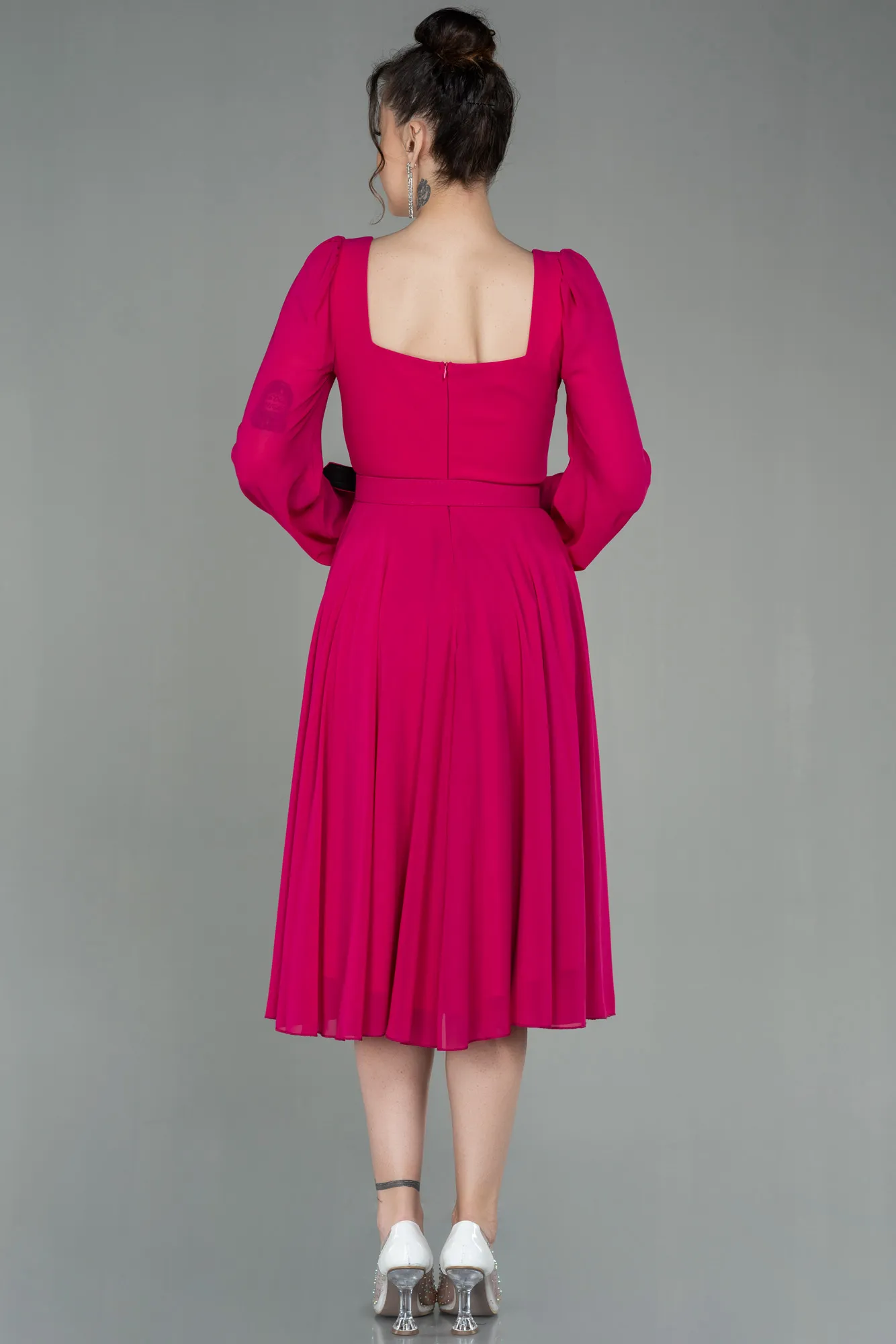 Fuchsia-Midi Chiffon Invitation Dress ABK1441