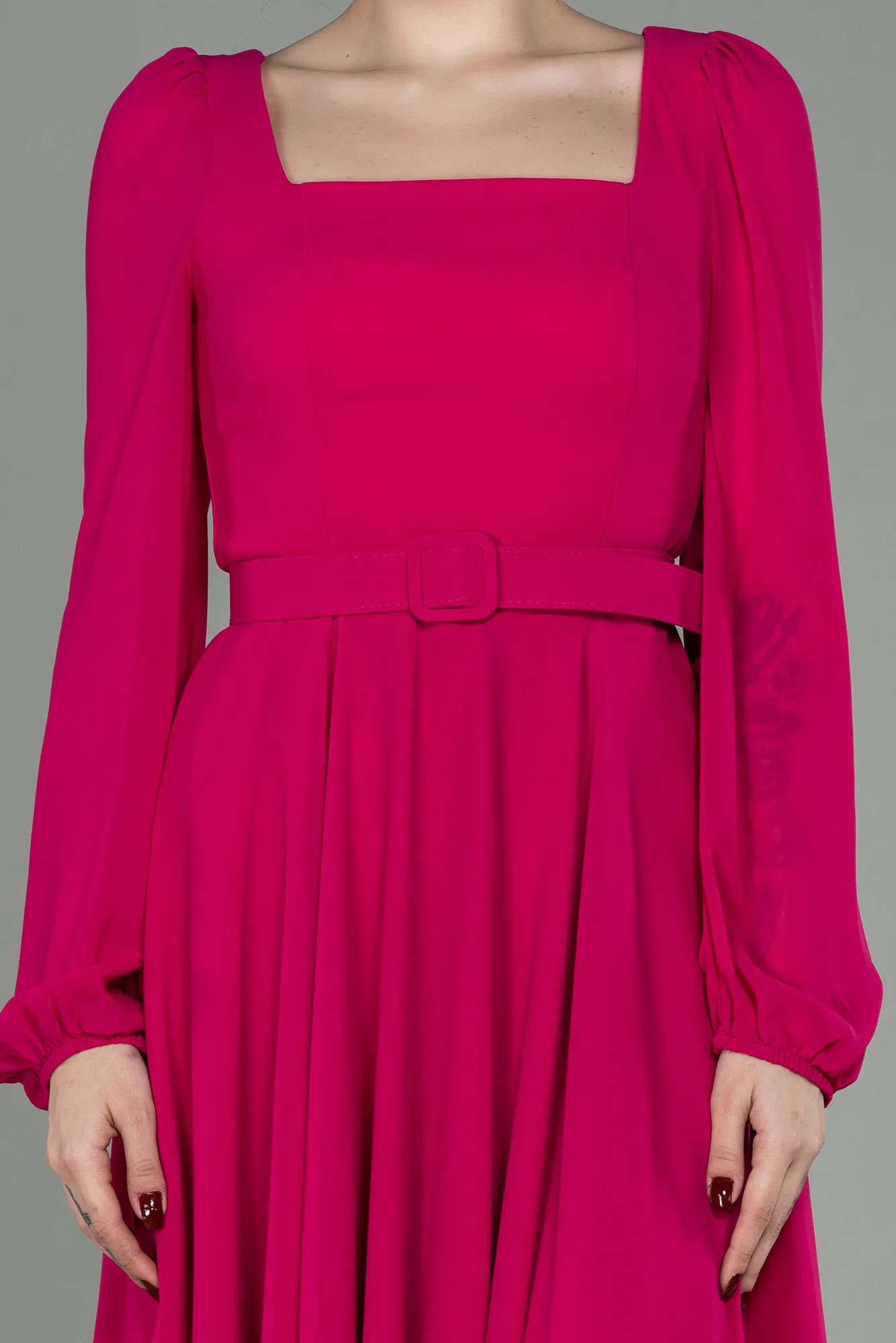 Fuchsia-Midi Chiffon Invitation Dress ABK1441