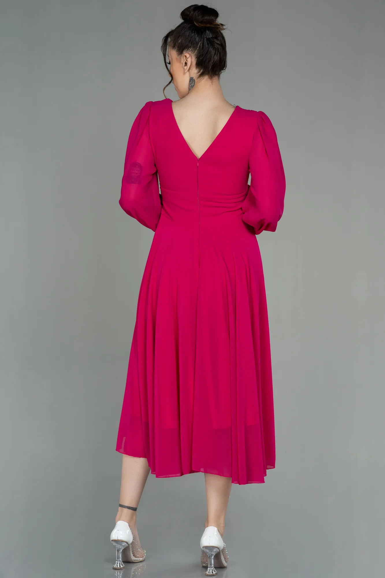 Fuchsia-Midi Chiffon Invitation Dress ABK1667