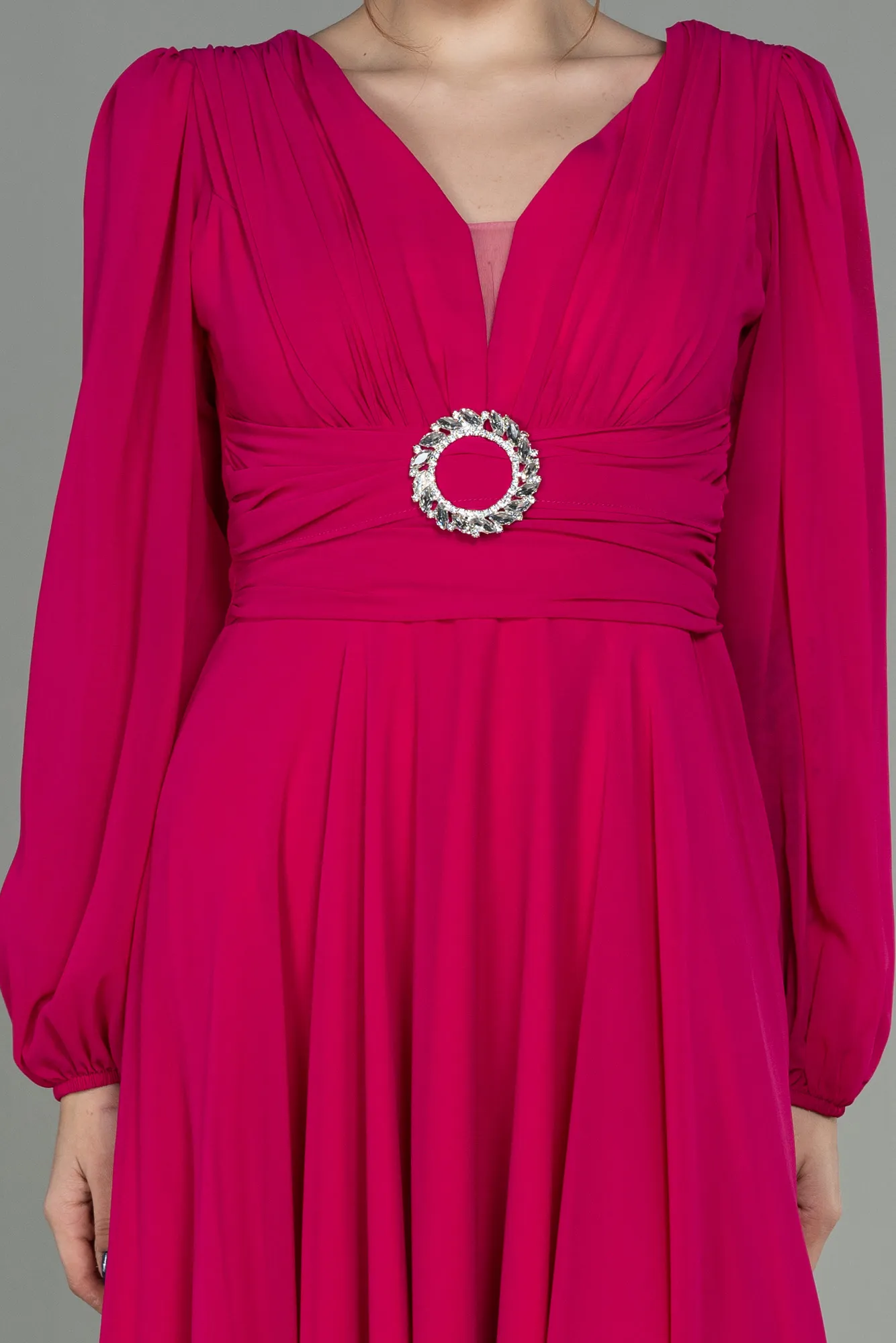 Fuchsia-Midi Chiffon Invitation Dress ABK1667
