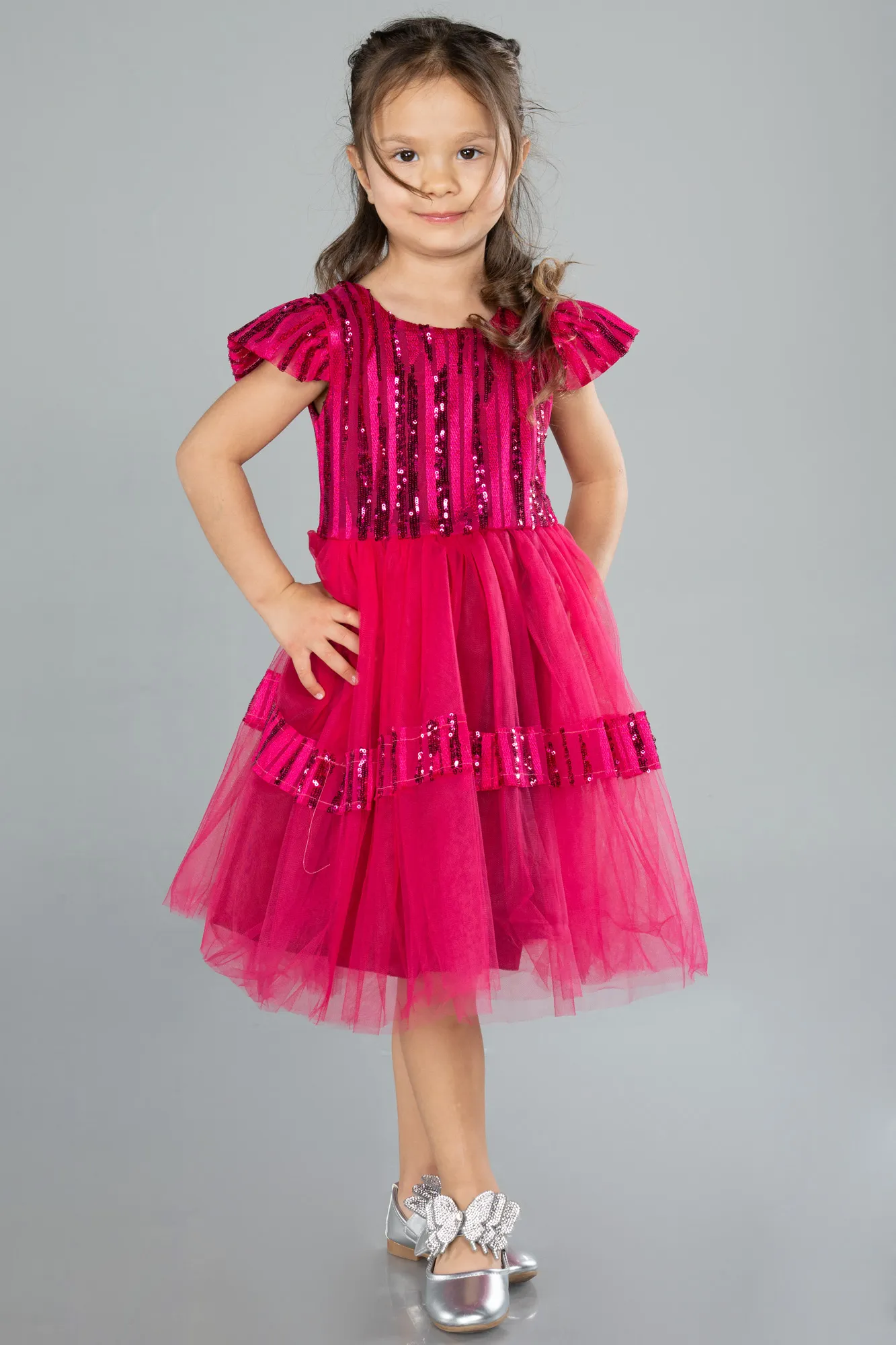 Fuchsia-Midi Girl Dress ABK2301