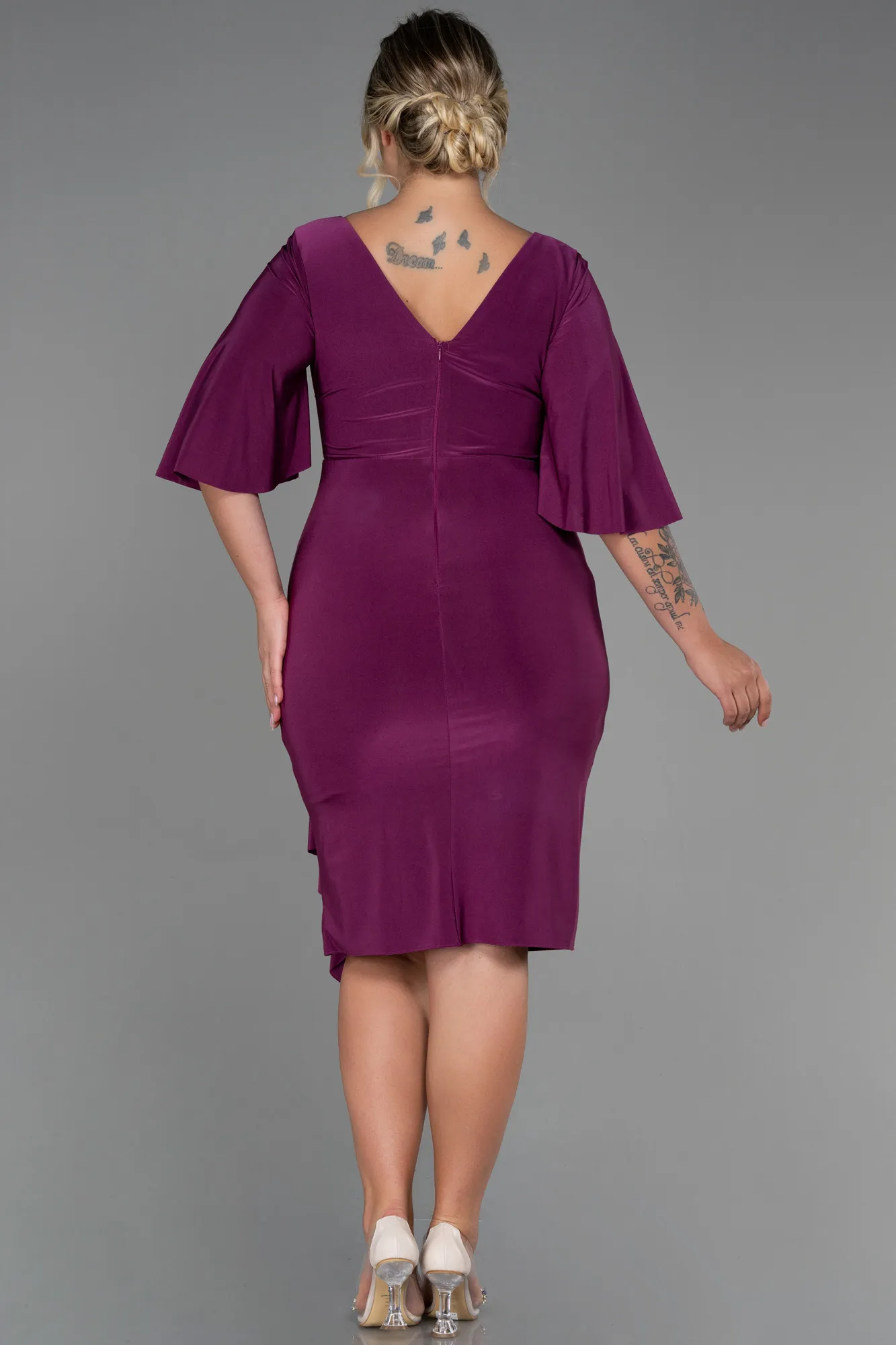 Fuchsia-Midi Plus Size Evening Dress ABK1801