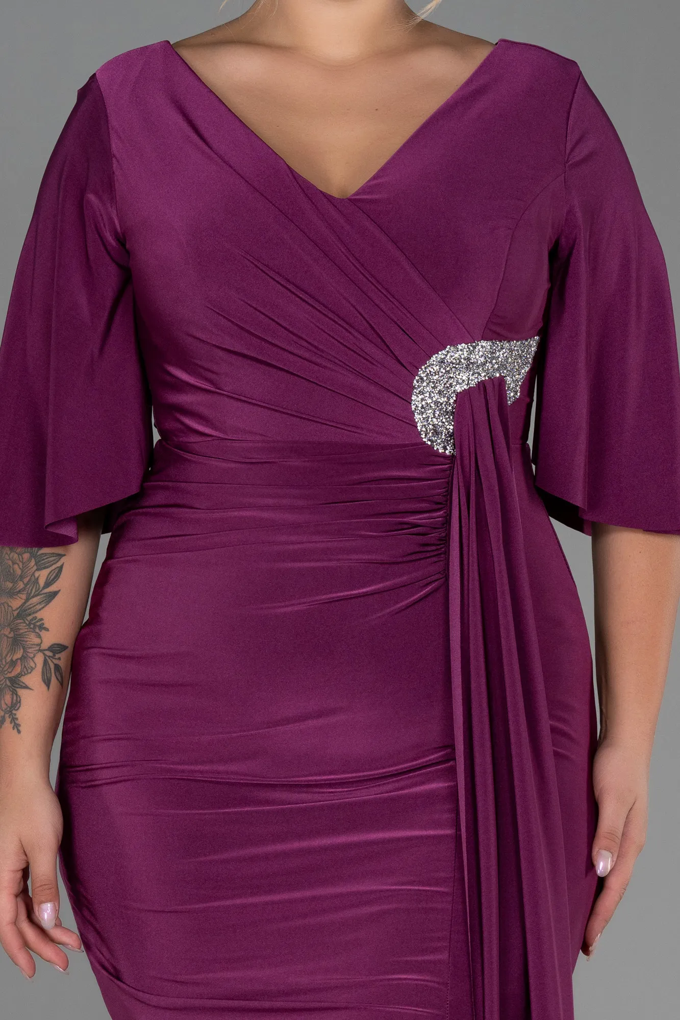 Fuchsia-Midi Plus Size Evening Dress ABK1801