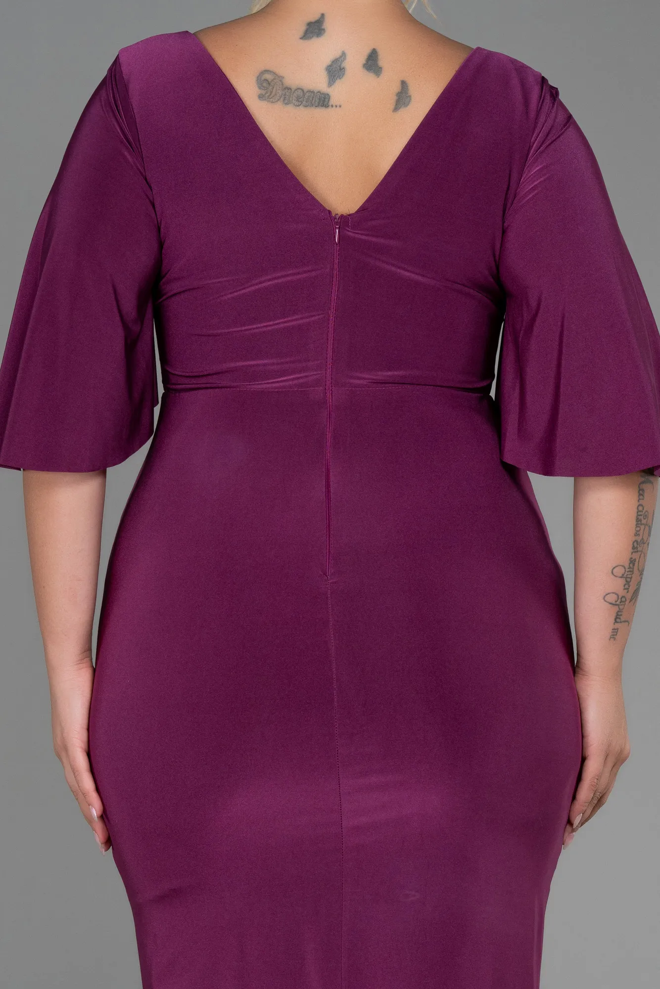 Fuchsia-Midi Plus Size Evening Dress ABK1801