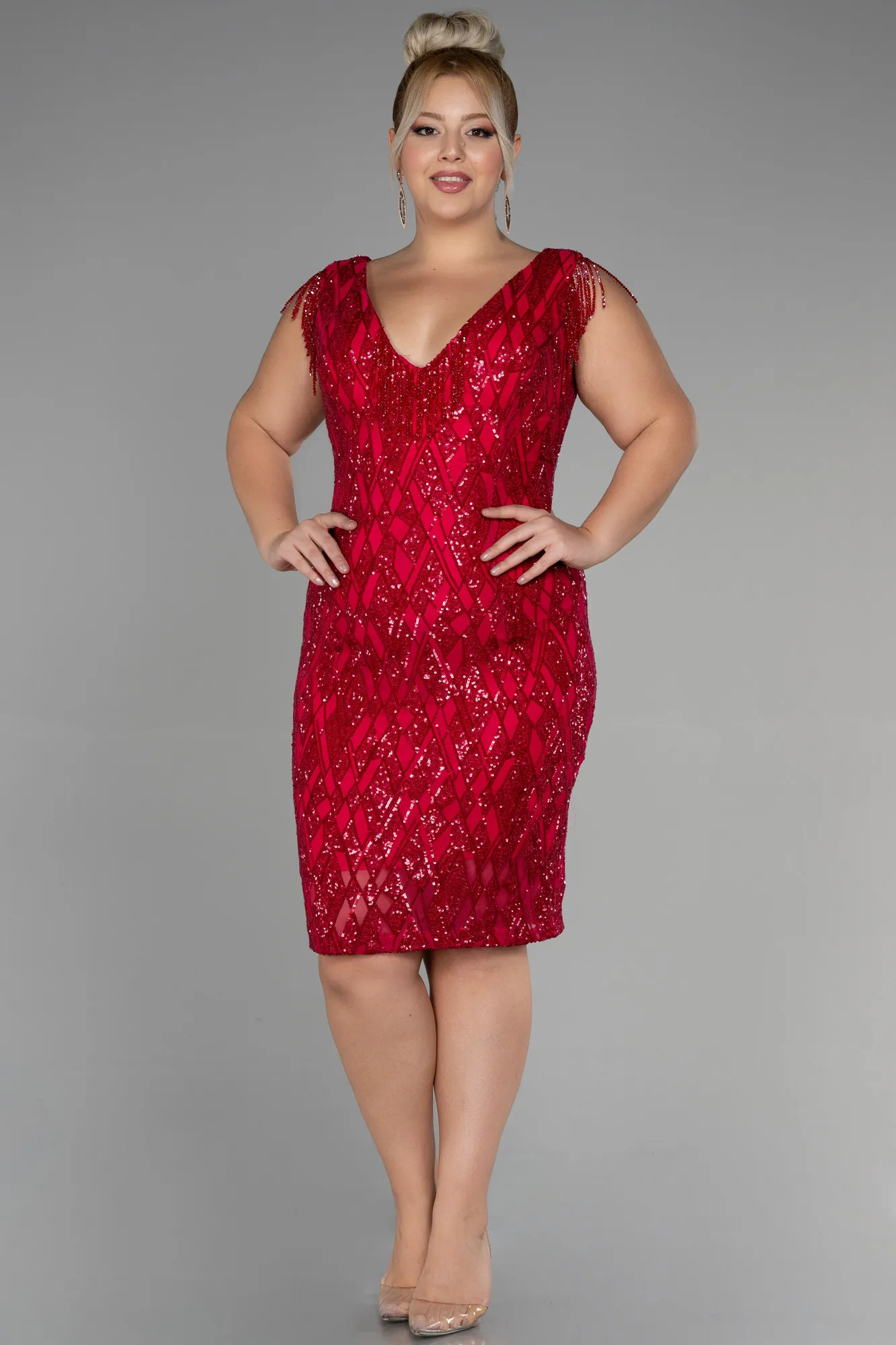 Fuchsia-Midi Plus Size Invitation Dress ABK1873