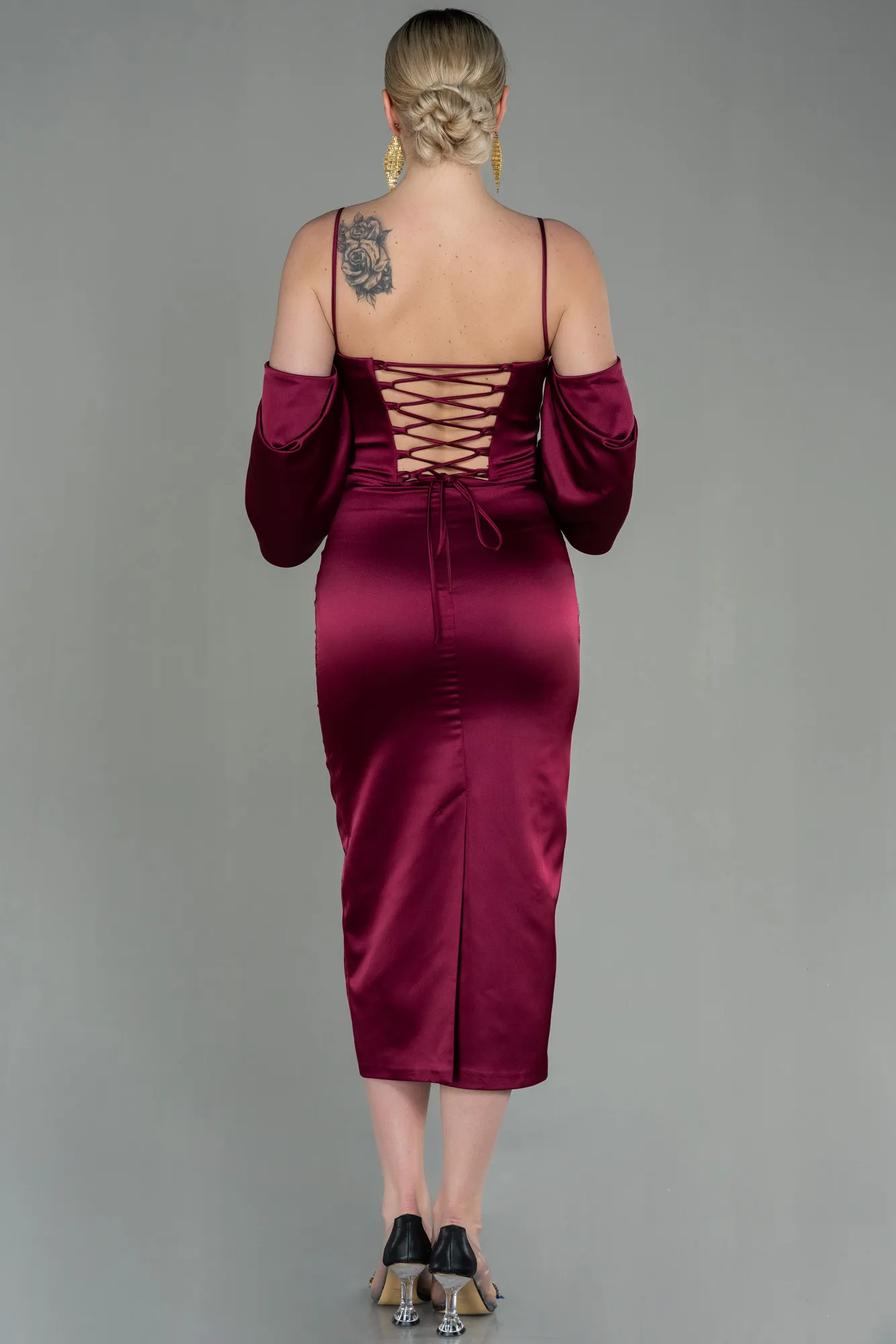 Fuchsia-Midi Satin Invitation Dress ABK1676