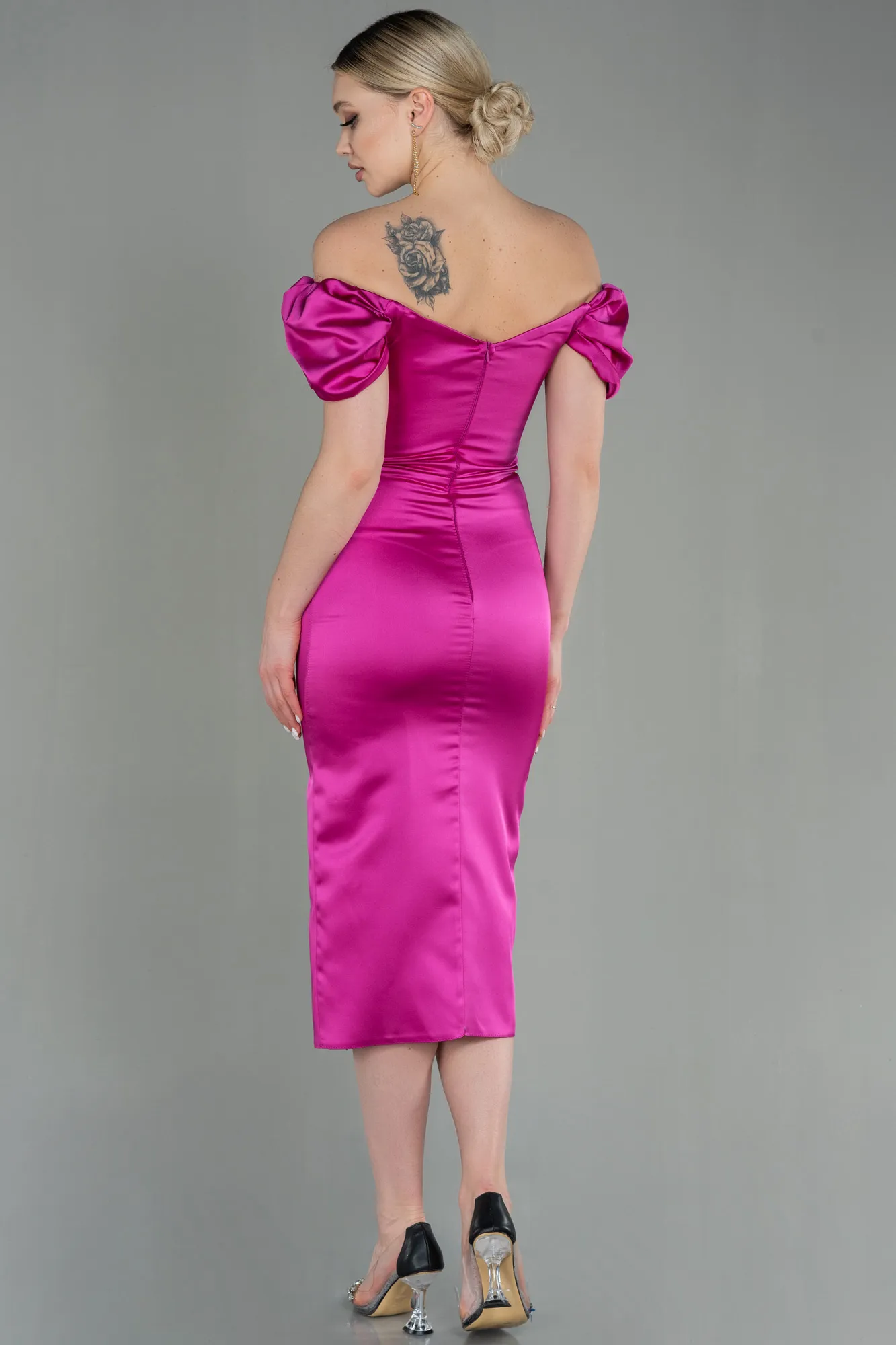 Fuchsia-Midi Satin Night Dress ABK1601