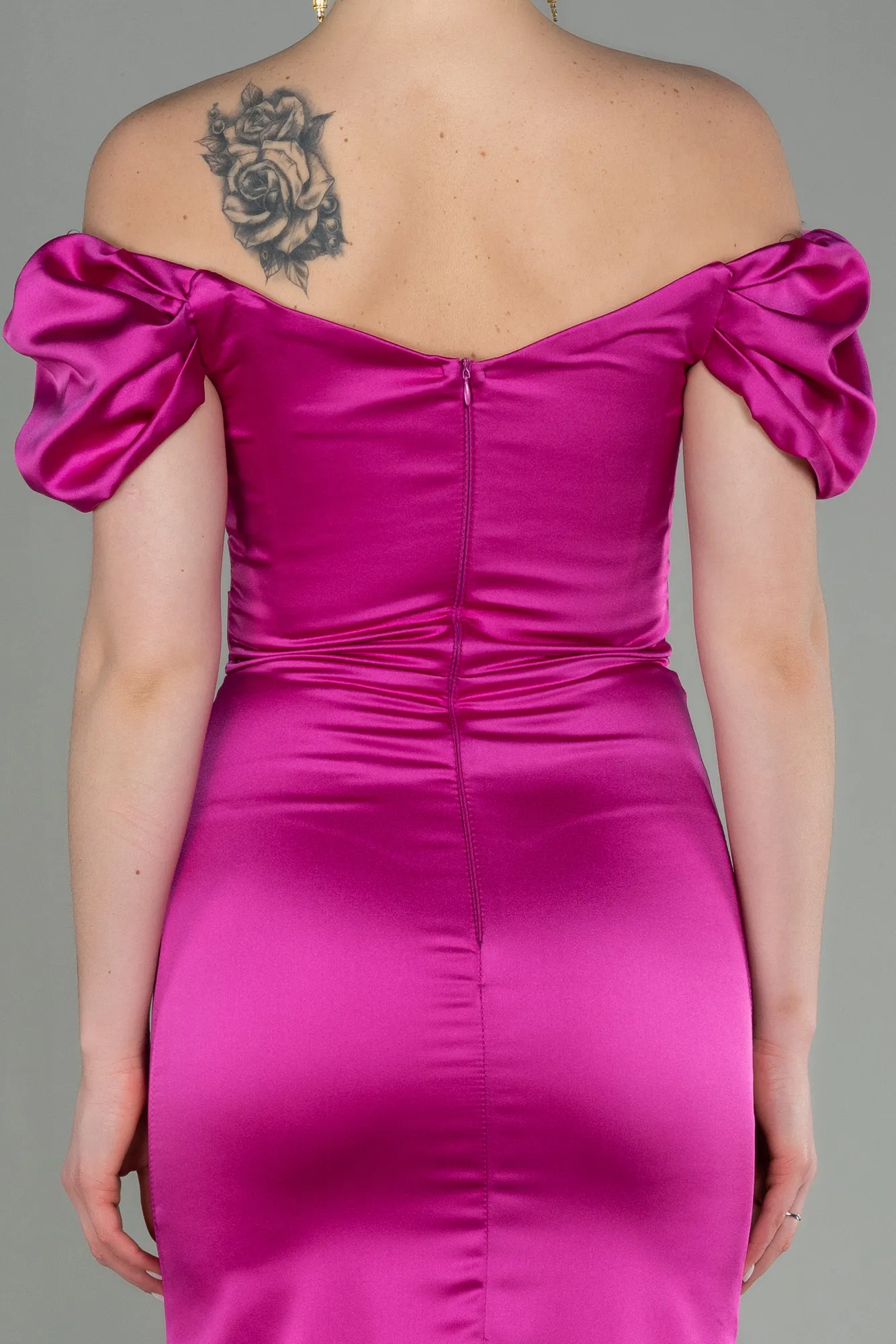 Fuchsia-Midi Satin Night Dress ABK1601