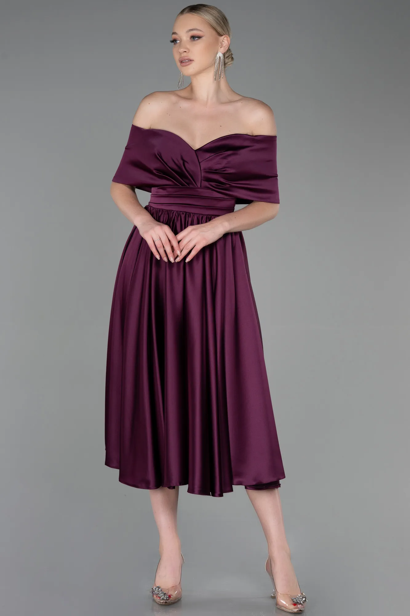 Fuchsia-Midi Satin Night Dress ABK1846