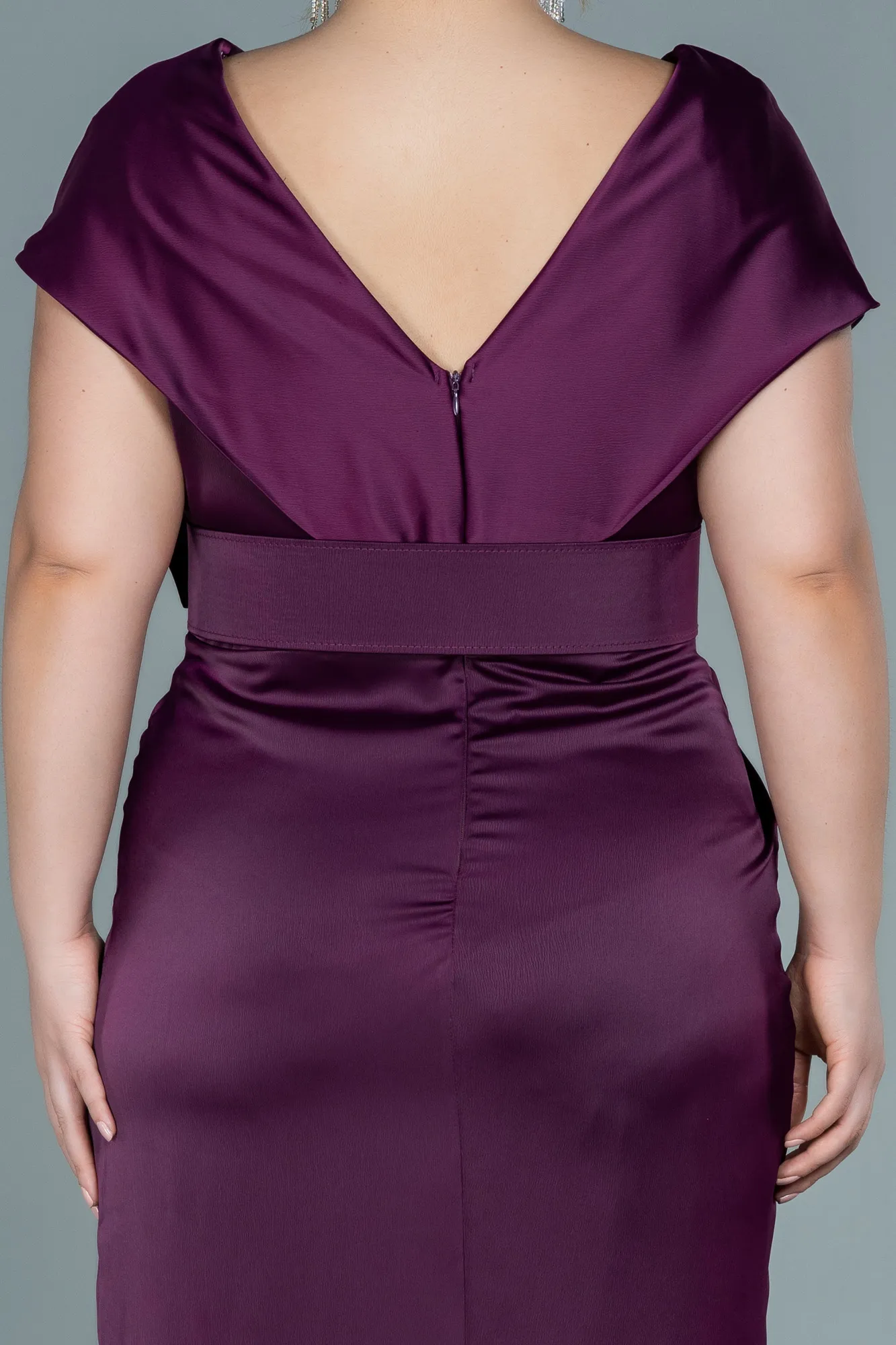 Fuchsia-Midi Satin Plus Size Evening Dress ABK1499