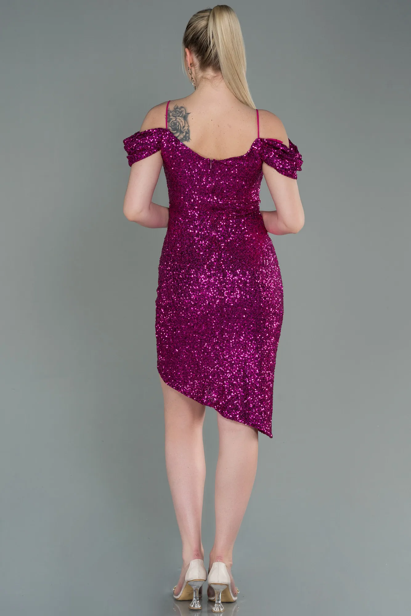 Fuchsia-Midi Scaly Invitation Dress ABK1748
