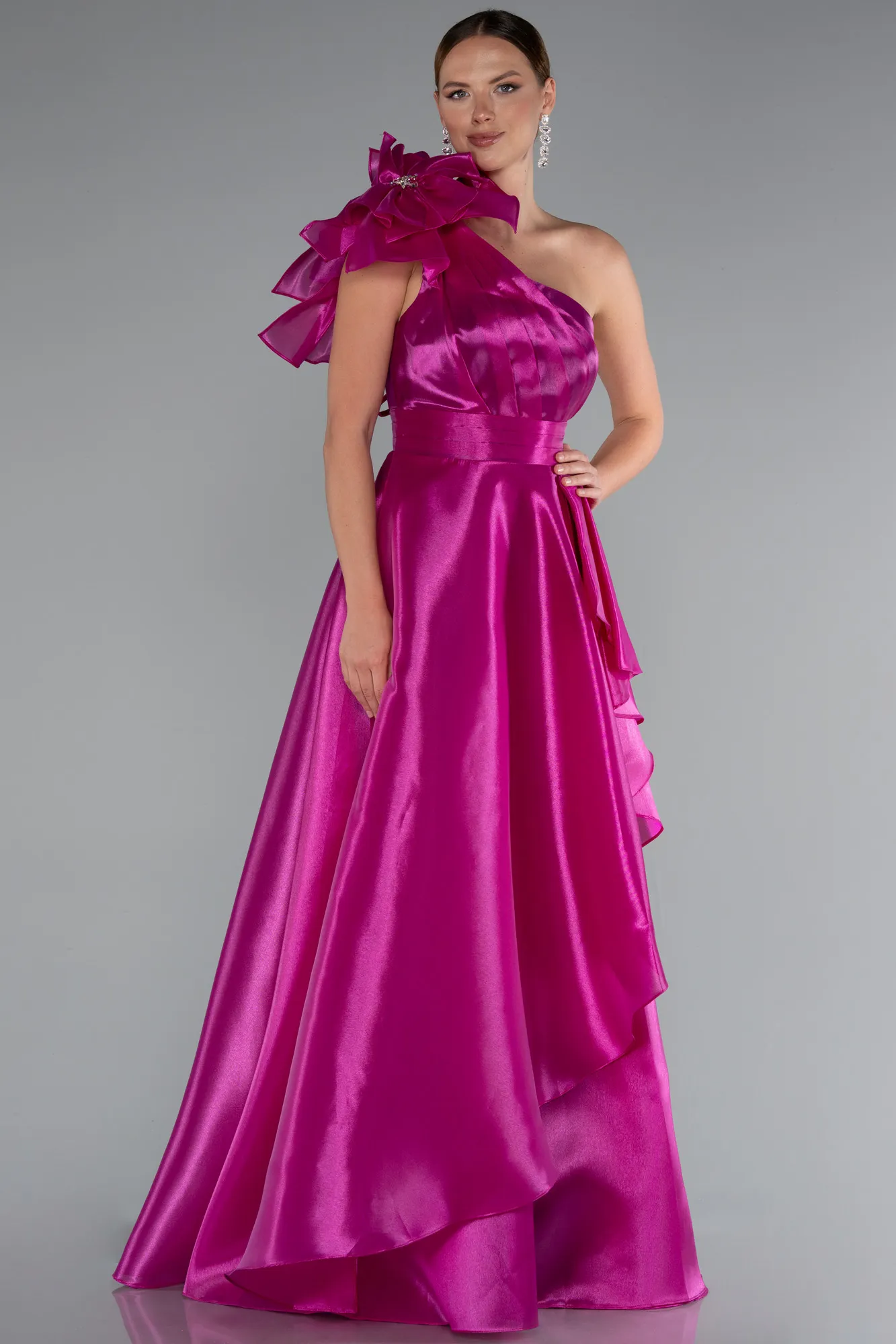 Fuchsia-One Shoulder Long Plus Size Prom Dress ABU3939
