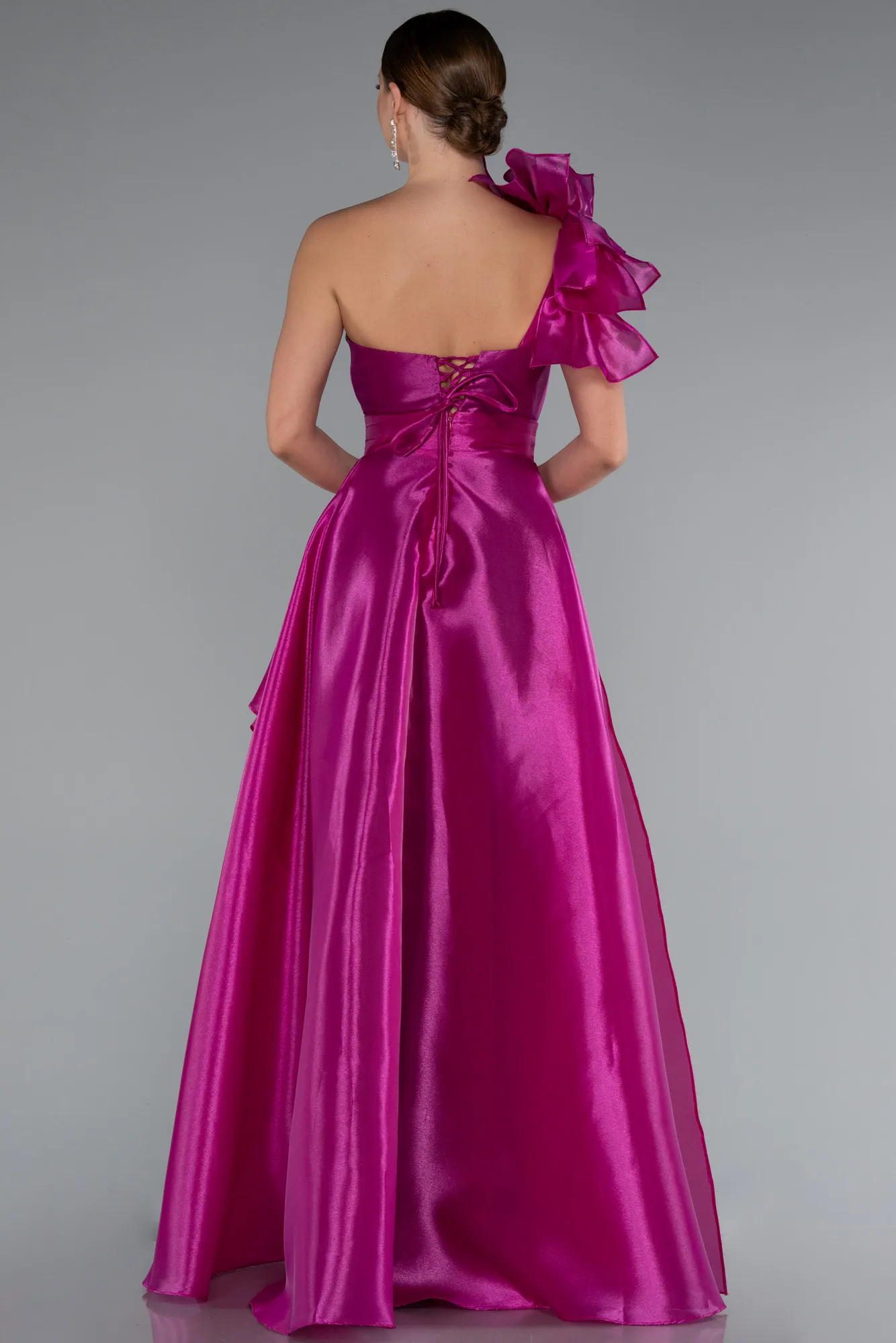 Fuchsia-One Shoulder Long Plus Size Prom Dress ABU3939