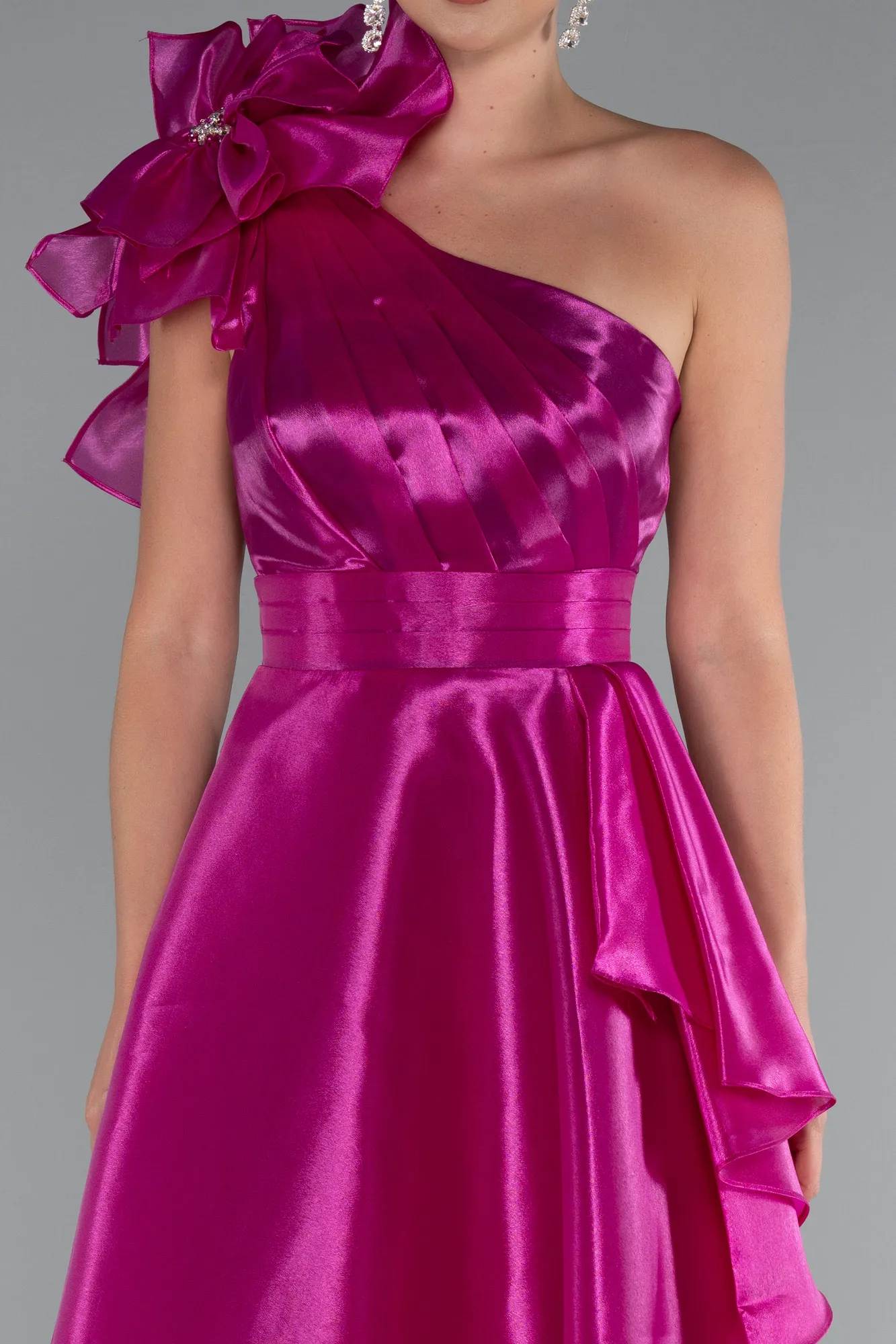 Fuchsia-One Shoulder Long Plus Size Prom Dress ABU3939