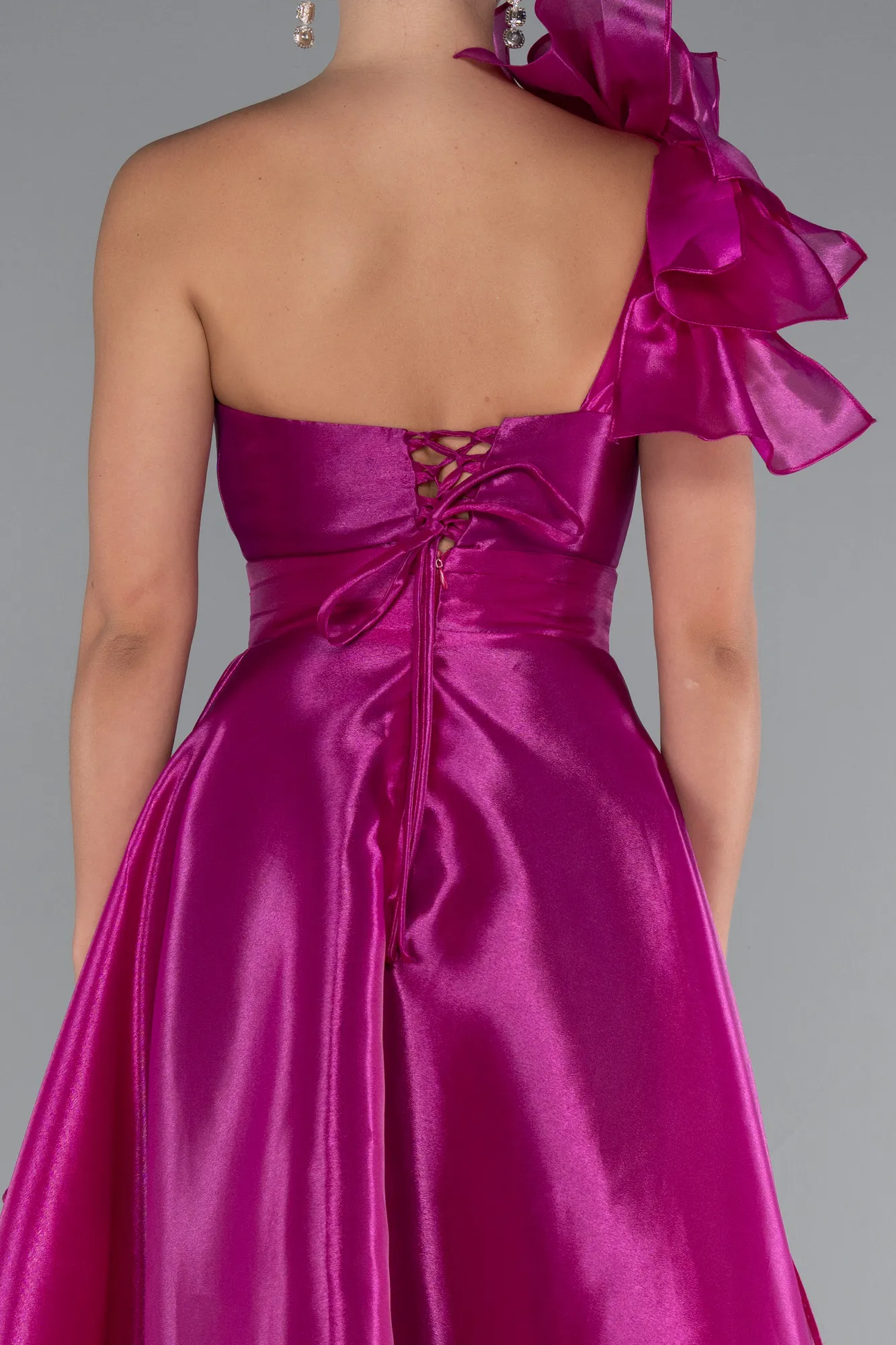 Fuchsia-One Shoulder Long Plus Size Prom Dress ABU3939