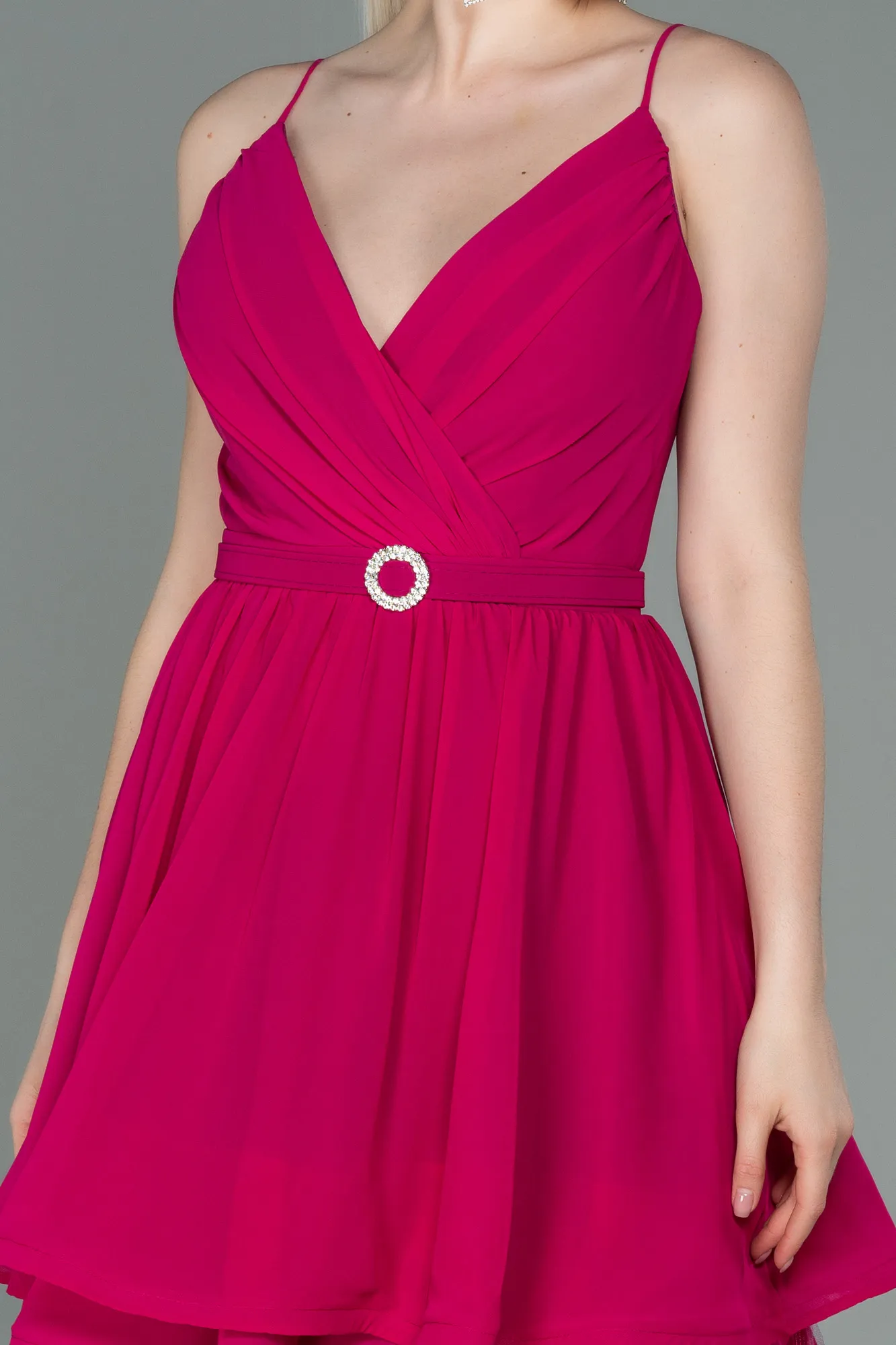 Fuchsia-Short Chiffon Evening Dress ABK1787