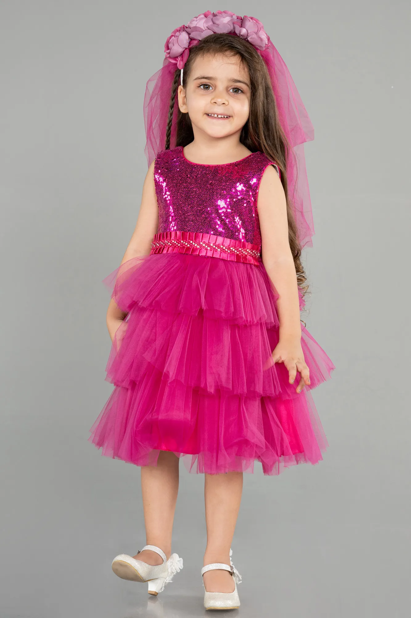 Fuchsia-Short Girl Dress ABK1190