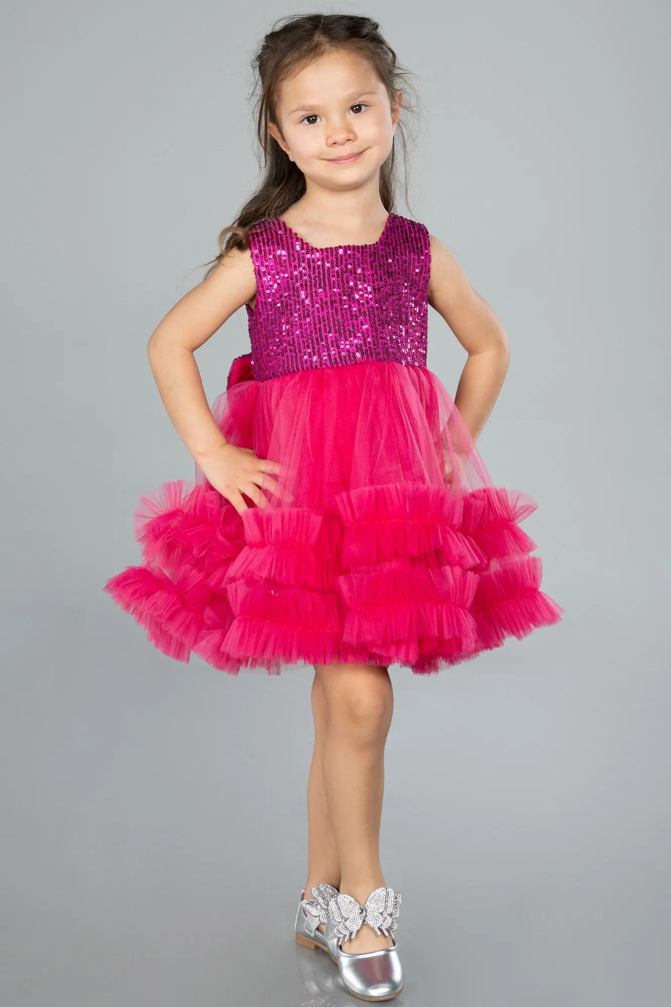 Fuchsia-Short Girl Dress ABK2066
