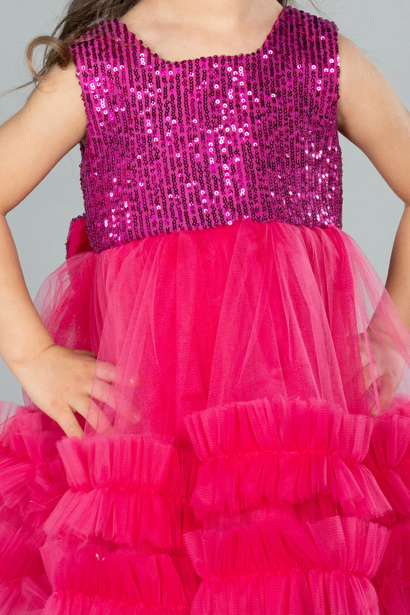 Fuchsia-Short Girl Dress ABK2066