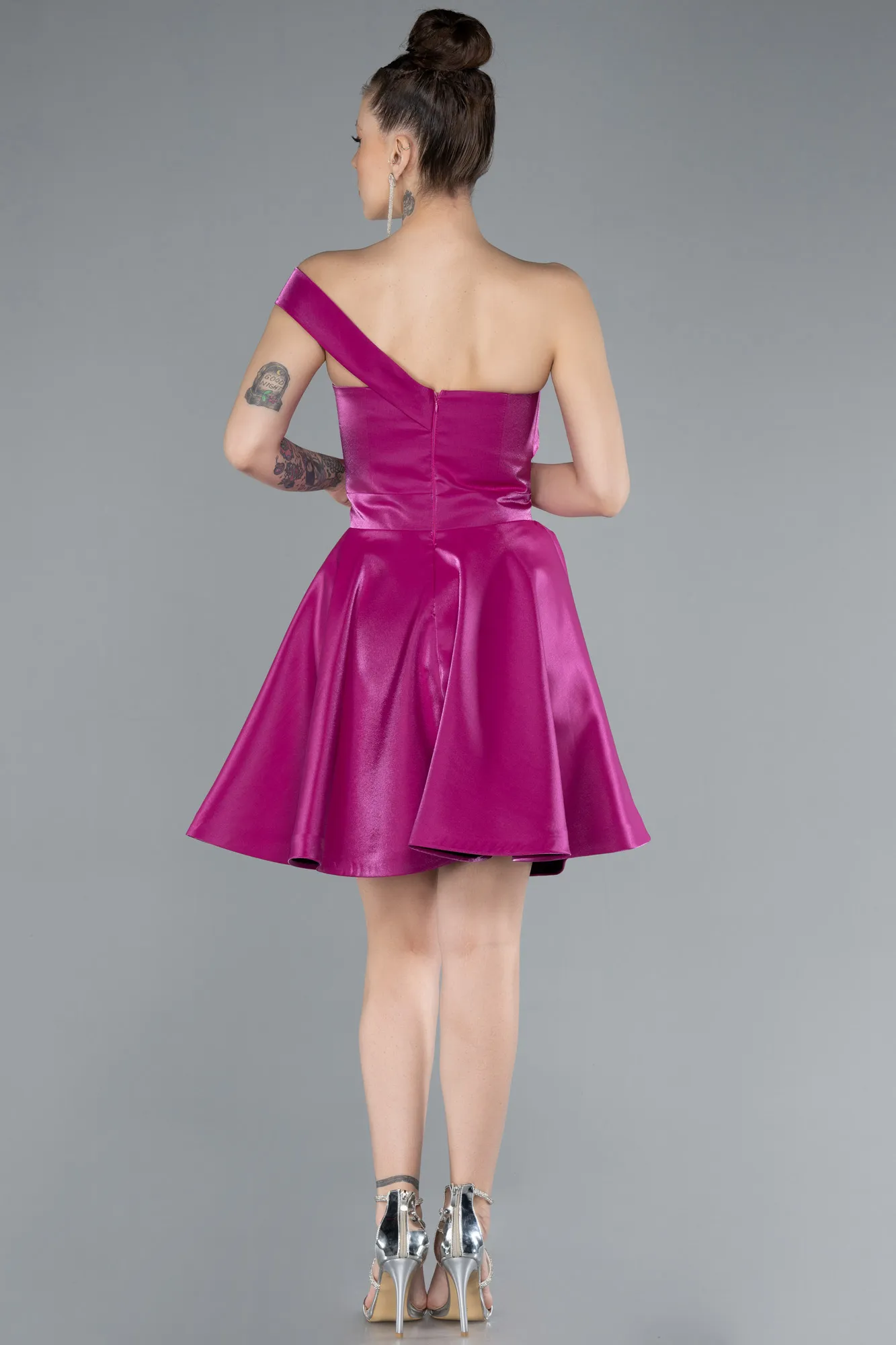 Fuchsia-Short Satin Cocktail Dress ABK2237
