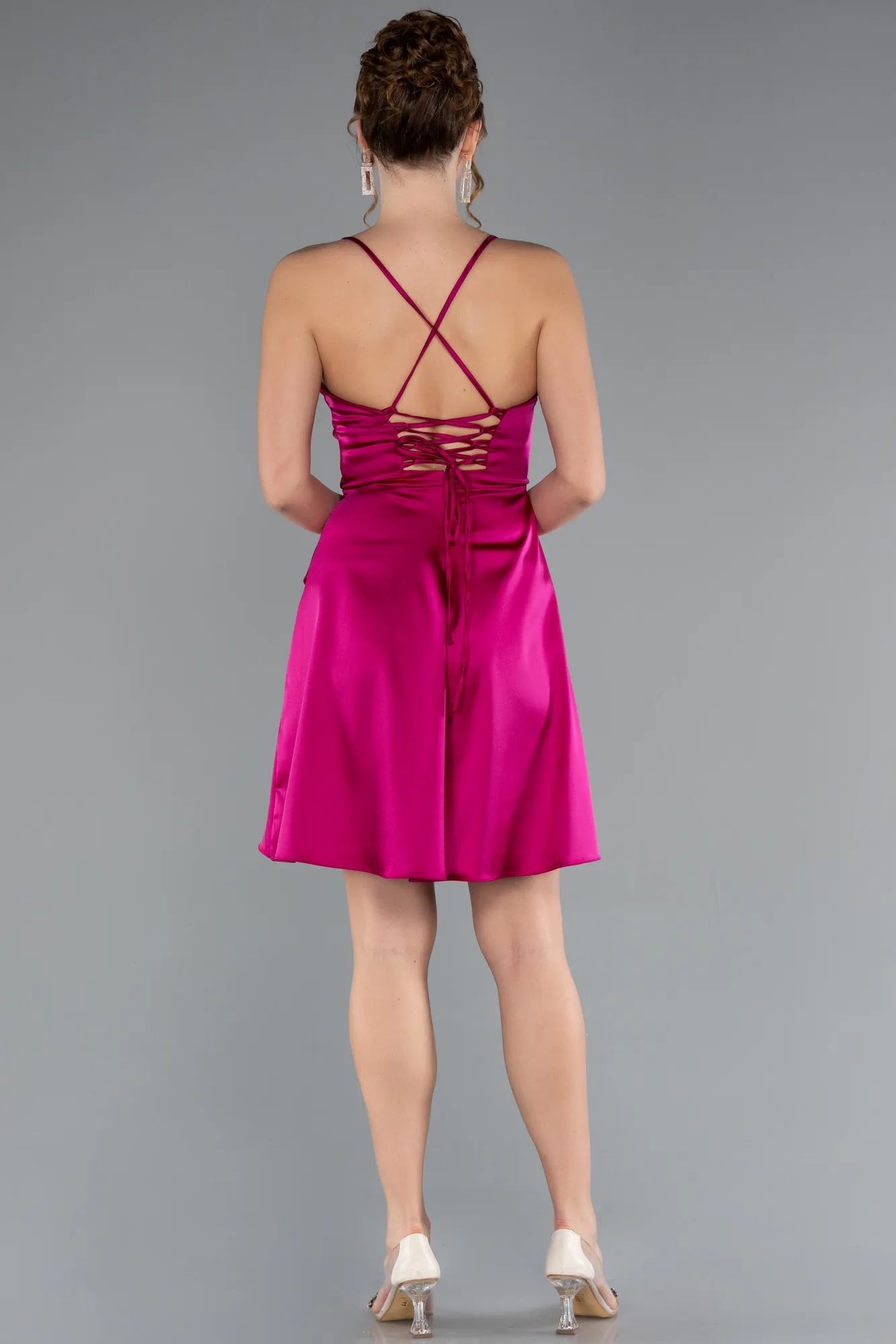 Fuchsia-Short Satin Cocktail Dress ABK2366