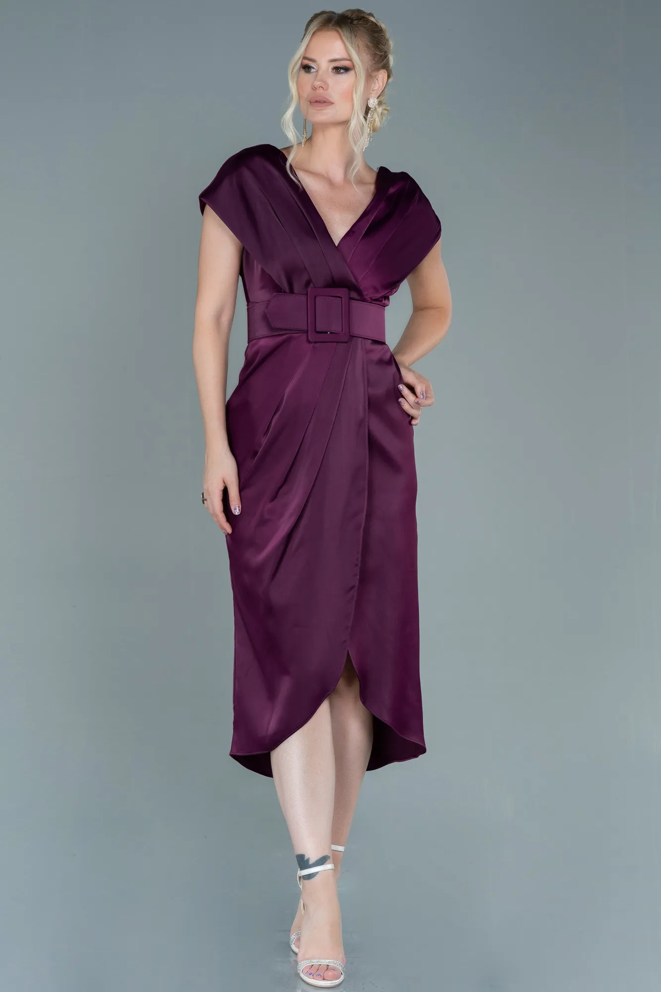 Fuchsia-Short Satin Invitation Dress ABK1107