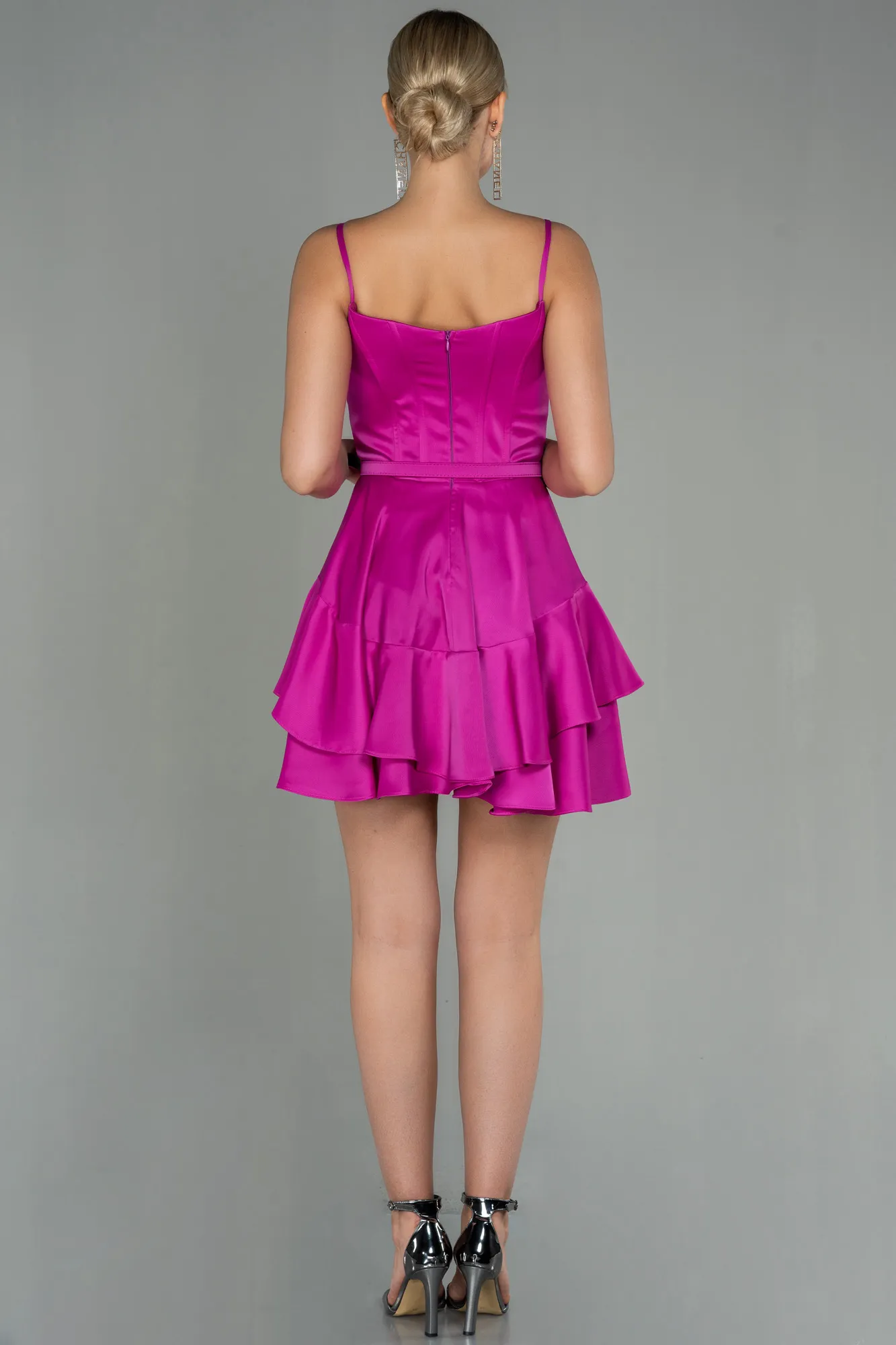 Fuchsia-Short Satin Invitation Dress ABK1691