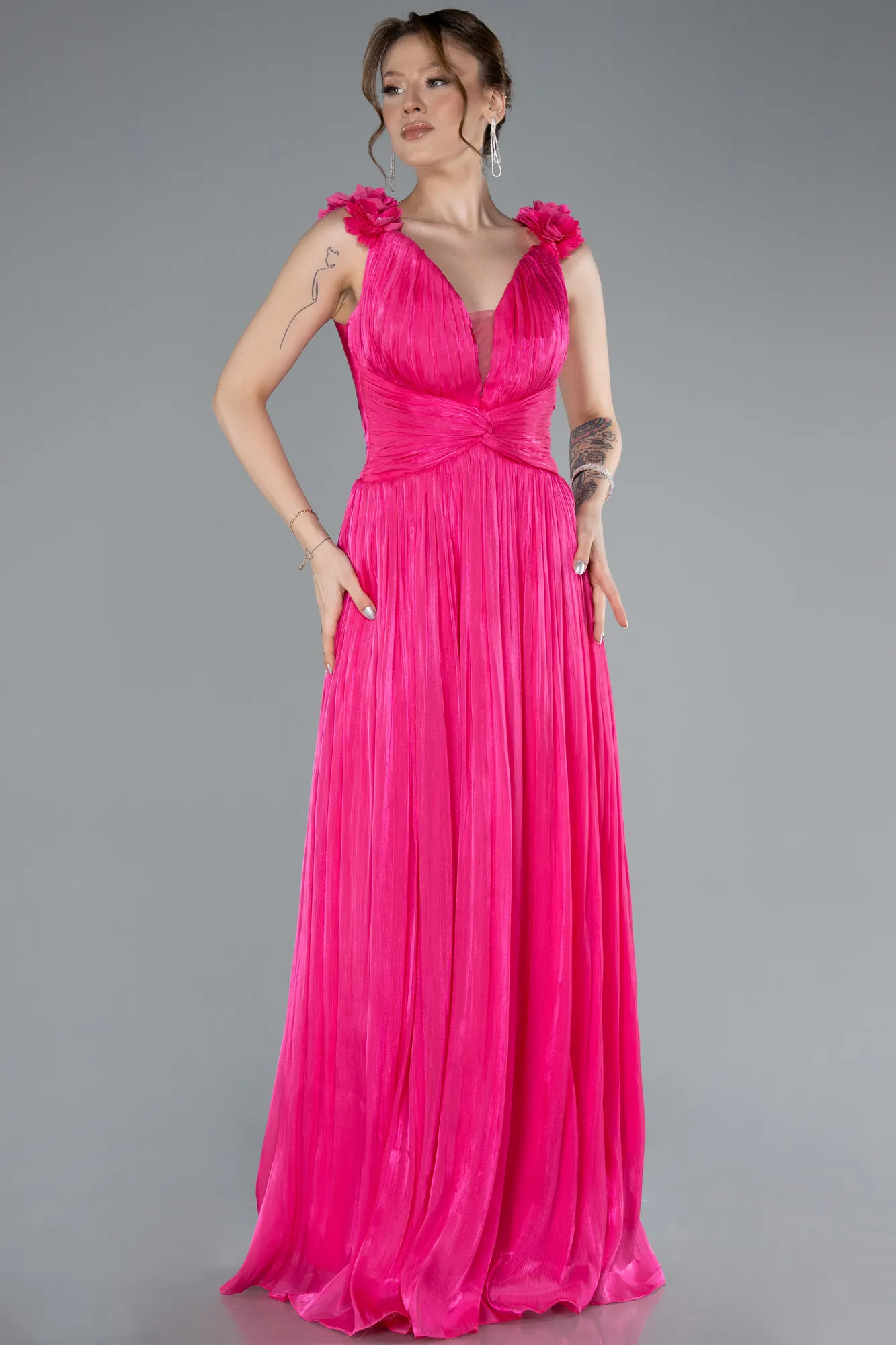 Fuchsia-Sleeveless Long Chiffon Evening Dress ABU4810
