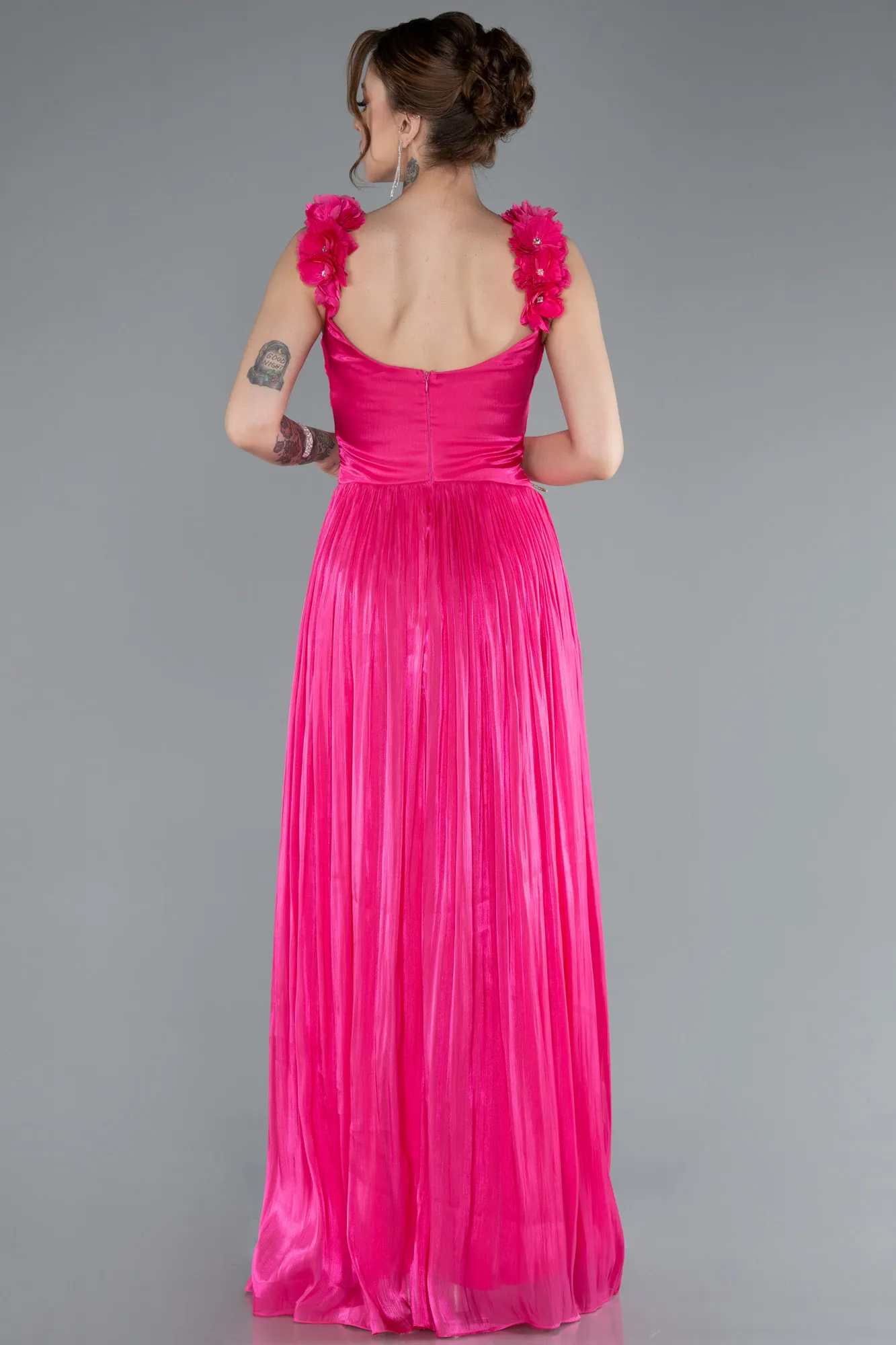 Fuchsia-Sleeveless Long Chiffon Evening Dress ABU4810