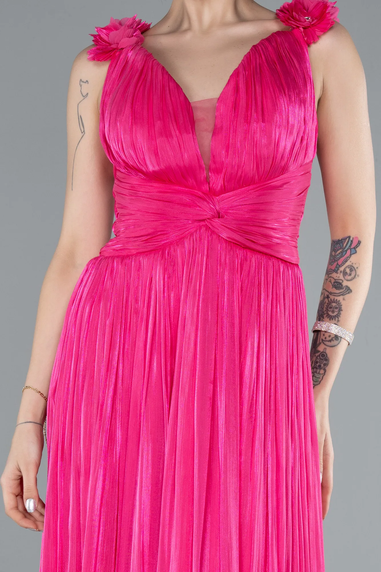 Fuchsia-Sleeveless Long Chiffon Evening Dress ABU4810